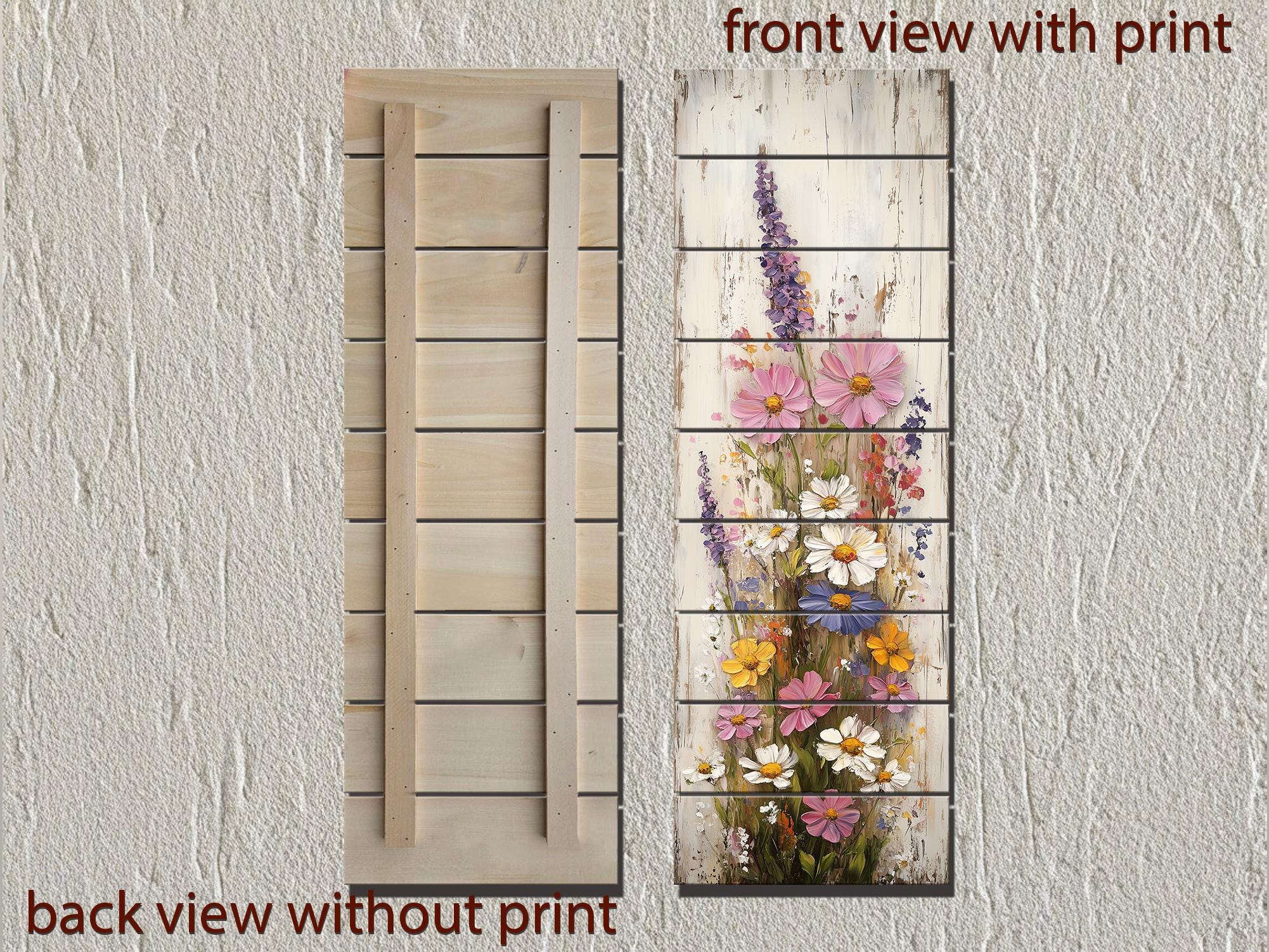 Vertical Narrow Wildflowers Distressed Wood Wall Art