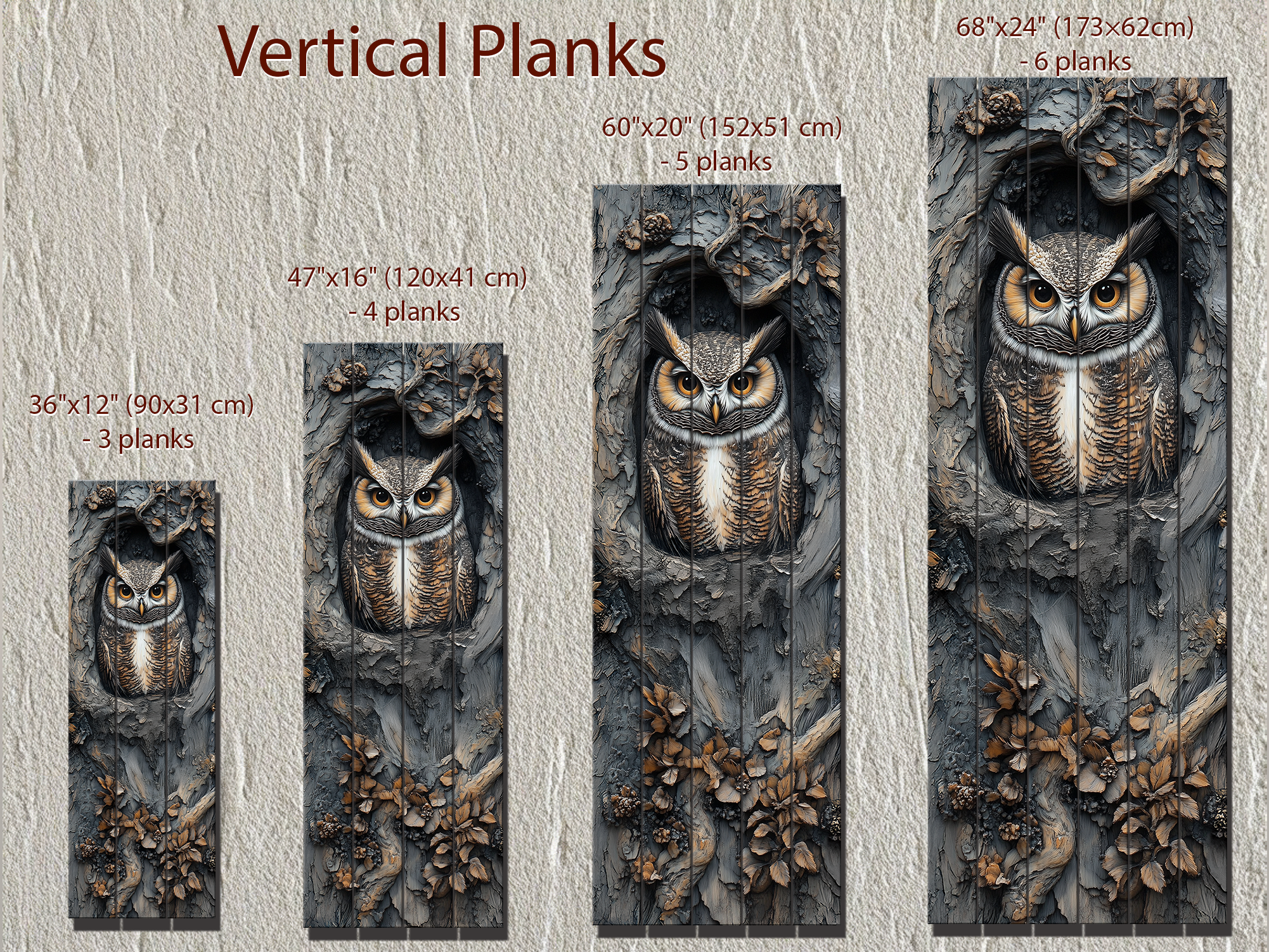 Vertical Owl In A Tree Real Wood Wall Art for Cabin Decor
