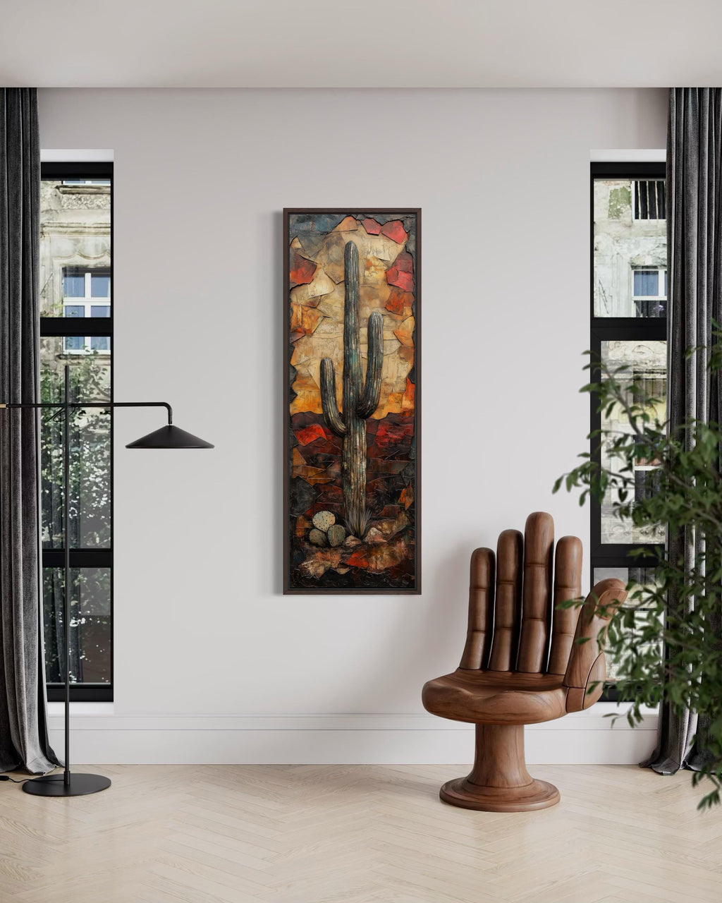 Vertical Tall Narrow Saguaro Cactus Cactus Wall Art