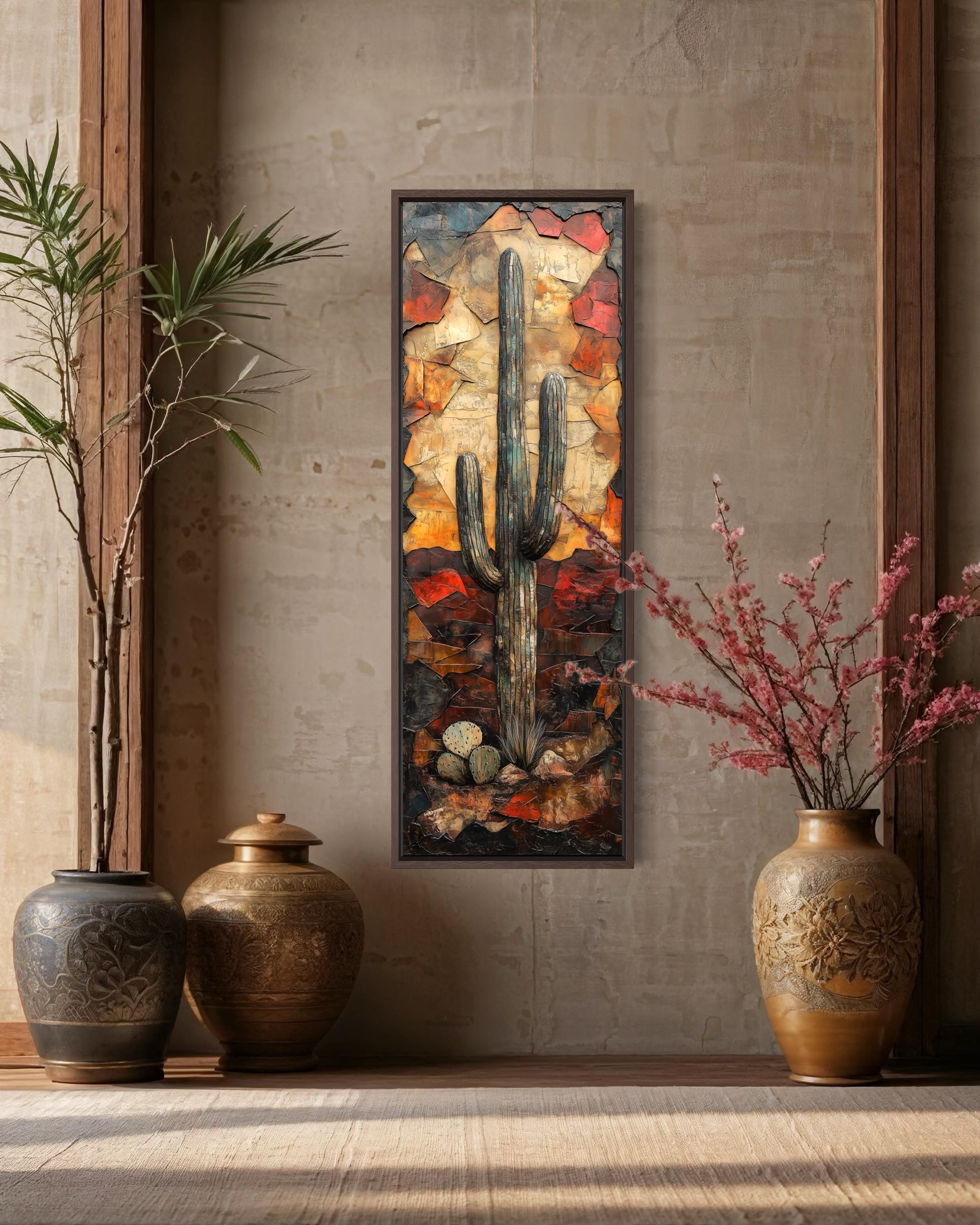 Vertical Tall Narrow Saguaro Cactus Cactus Wall Art
