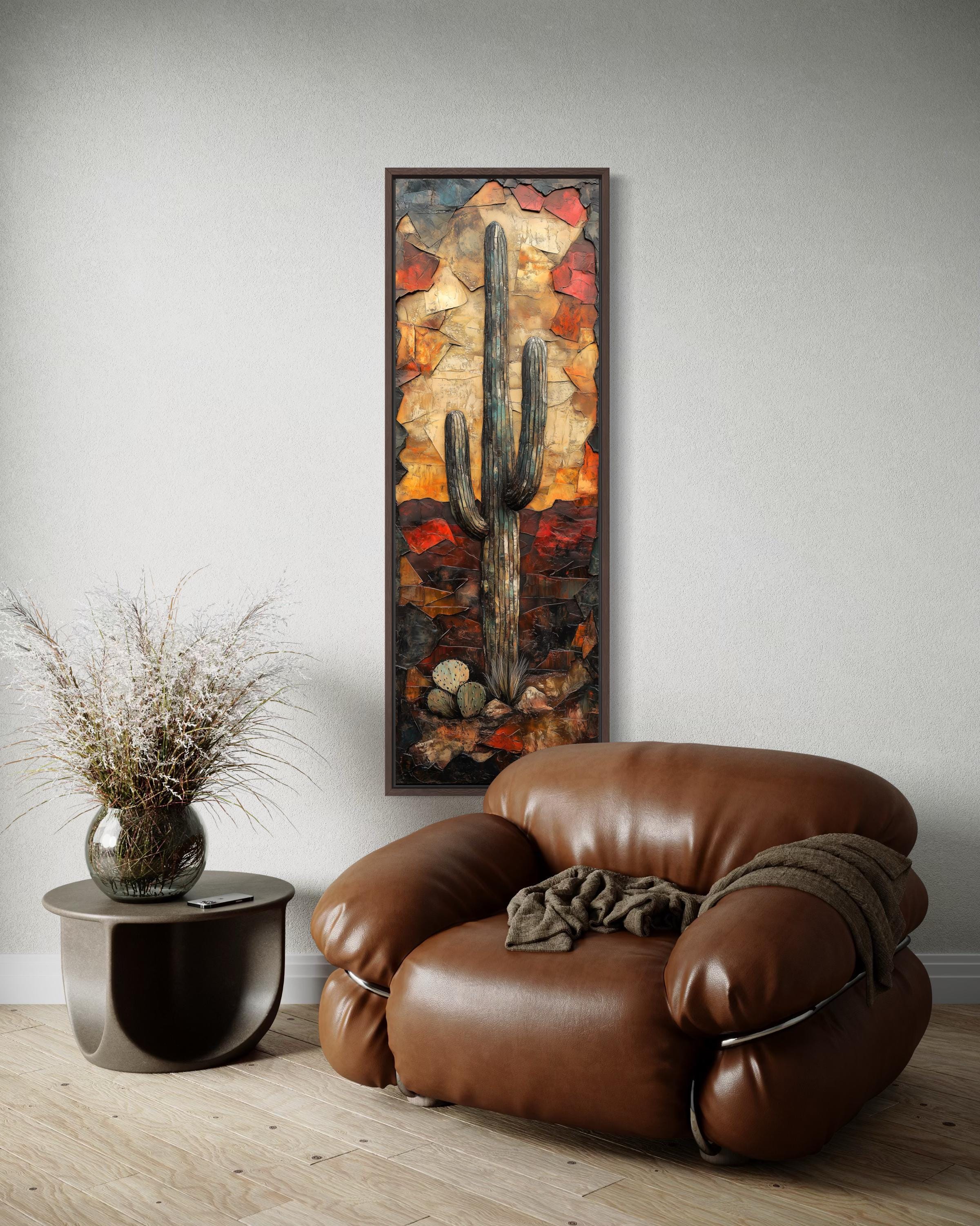 Vertical Tall Narrow Saguaro Cactus Cactus Wall Art