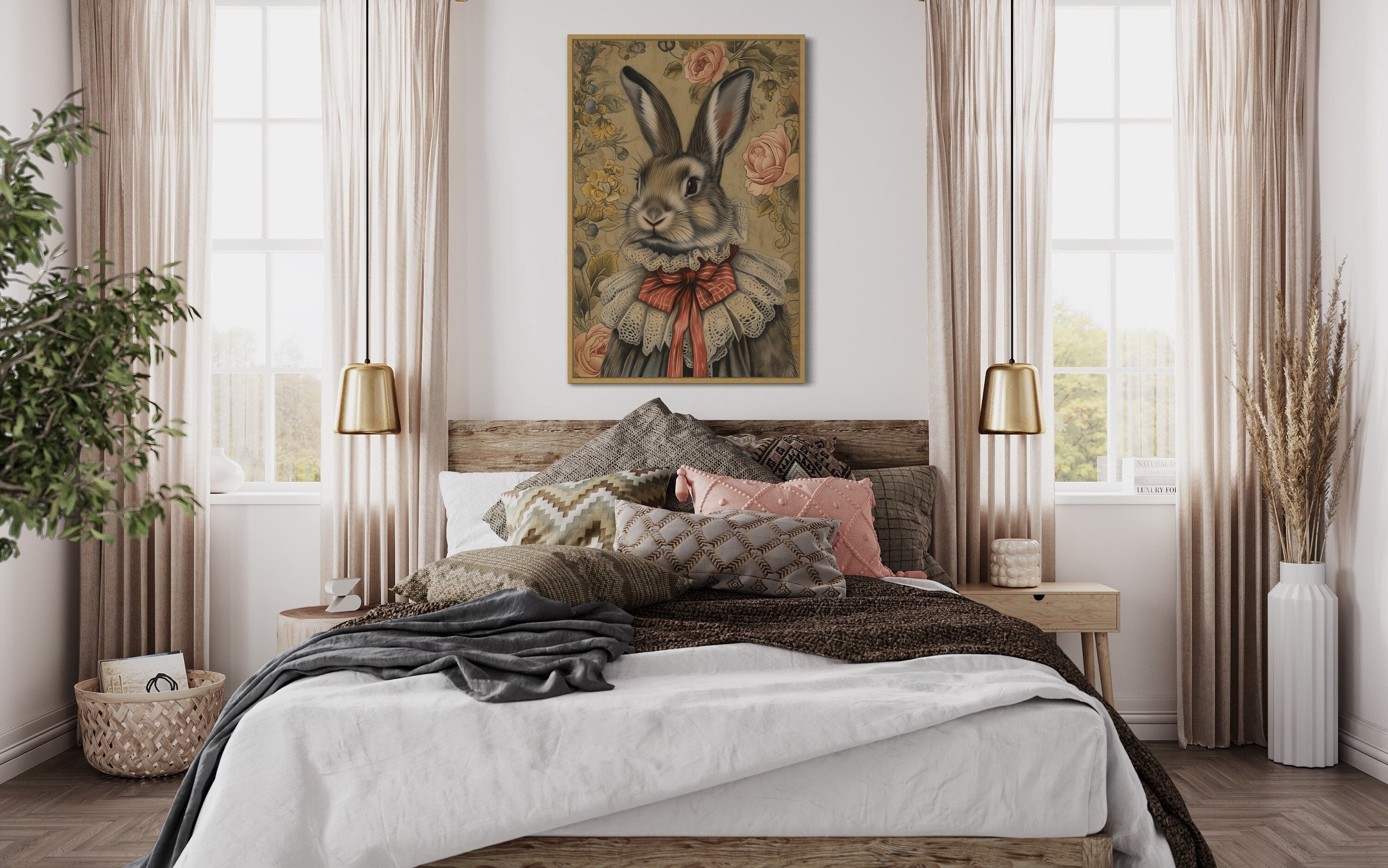 Victorian Bunny Portrait Framed Canvas Wall Art