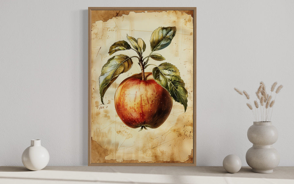 Vintage Apple Painting Framed Fruit Canvas Wall Art For Kitchen