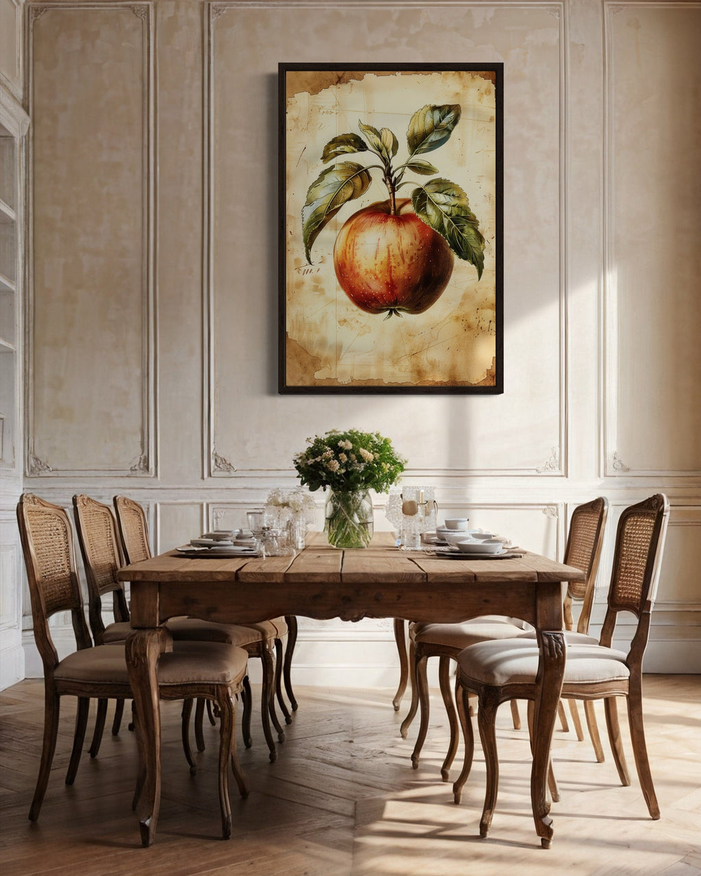 Vintage Apple Painting Framed Fruit Canvas Wall Art For Kitchen