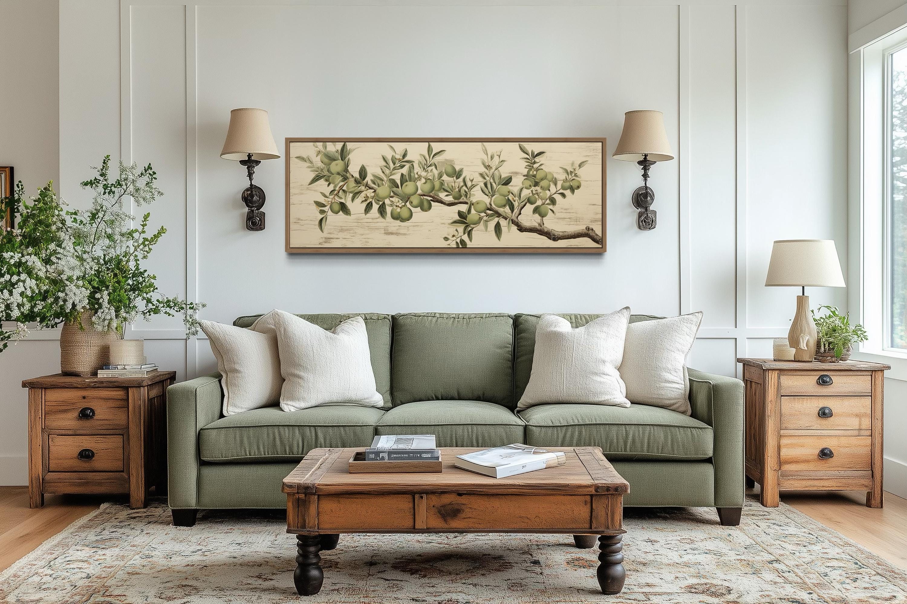 Vintage Apple Tree Branch Horizontal Neutral Framed Canvas Wall Art