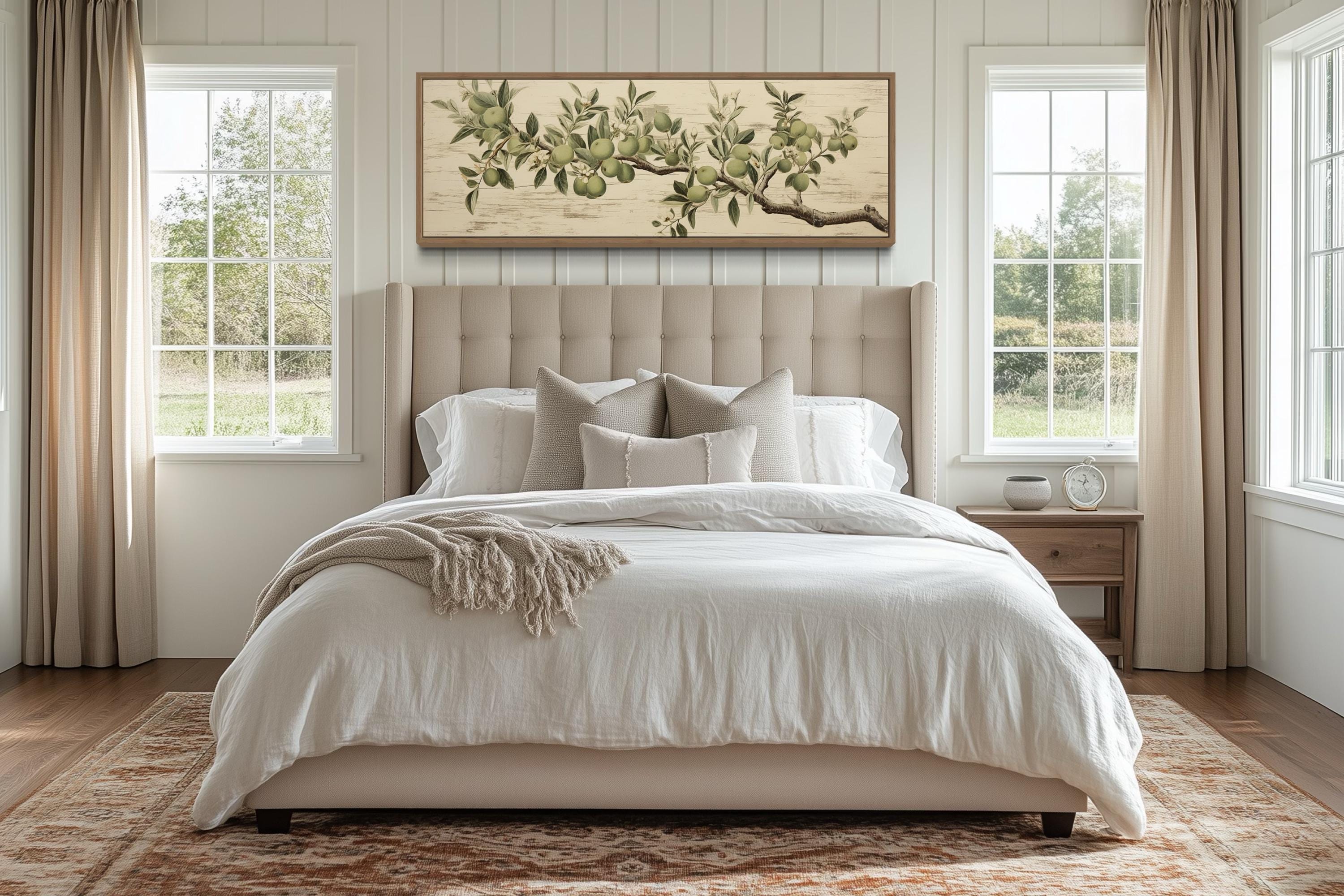 Vintage Apple Tree Branch Horizontal Neutral Framed Canvas Wall Art