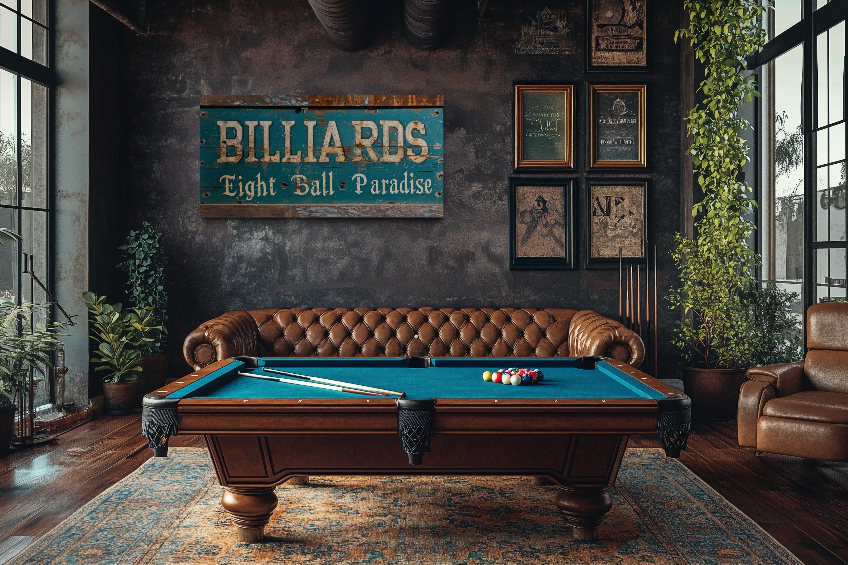 Vintage Billiards Sign - Retro Pool Wall Art | Classic Eight Ball Game Room Decor