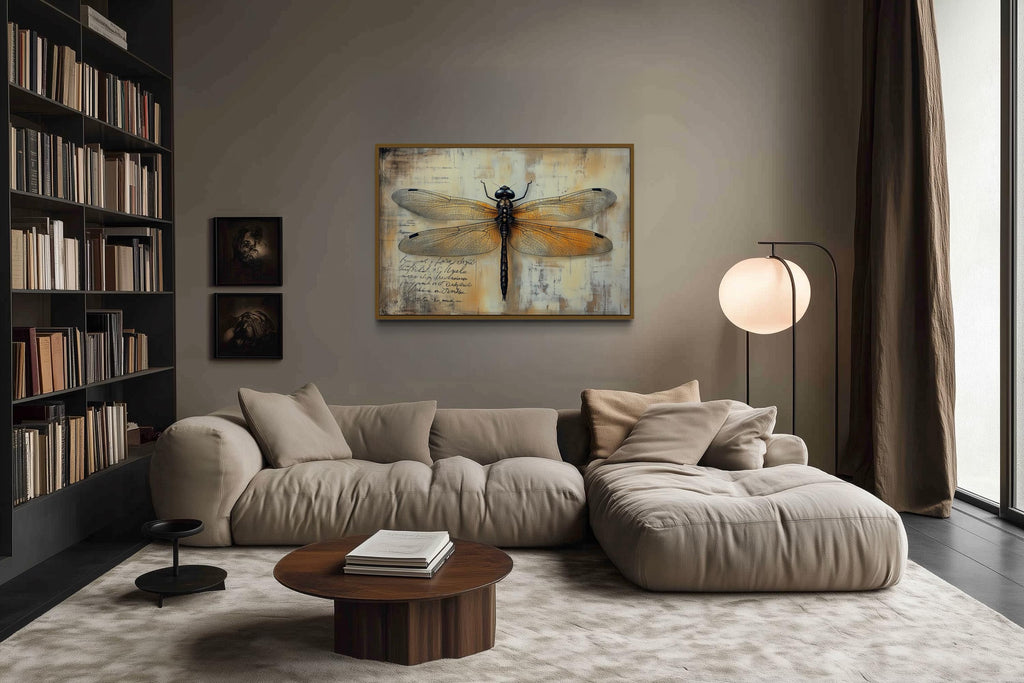 Vintage Dragonfly Illustration Framed Rustic Wall Art