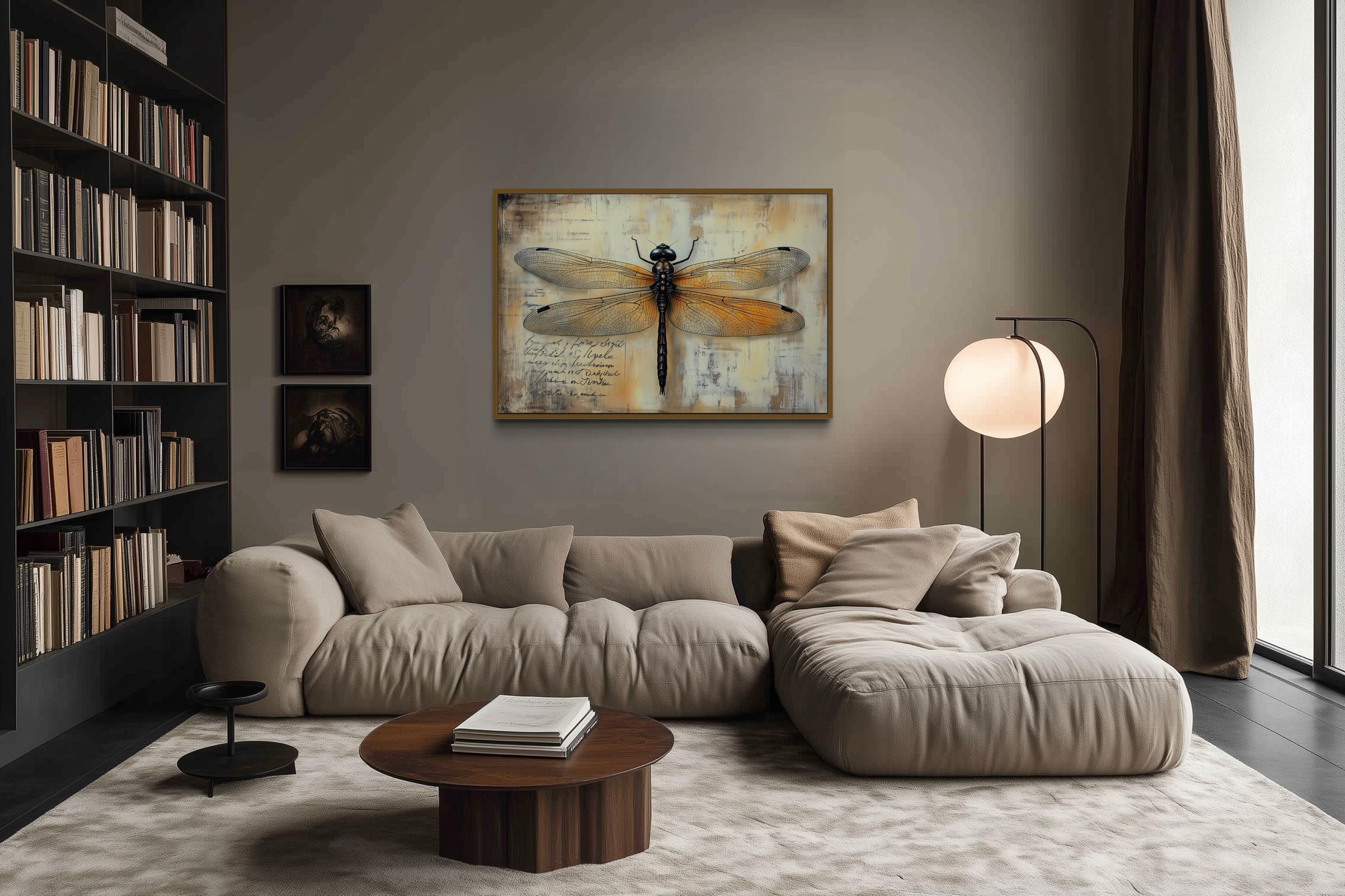 Vintage Dragonfly Illustration Framed Rustic Wall Art