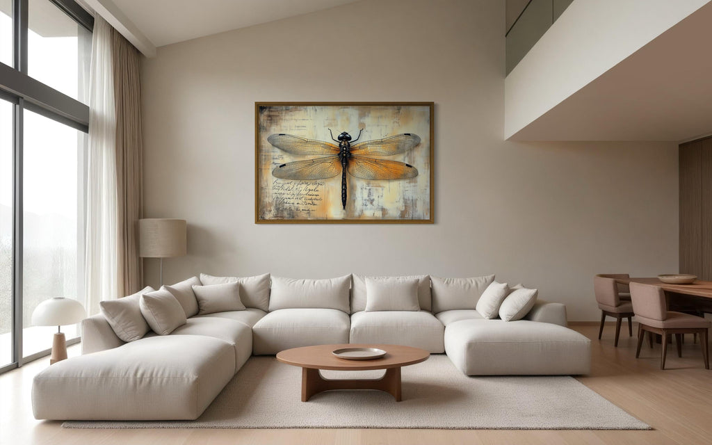 Vintage Dragonfly Illustration Framed Rustic Wall Art