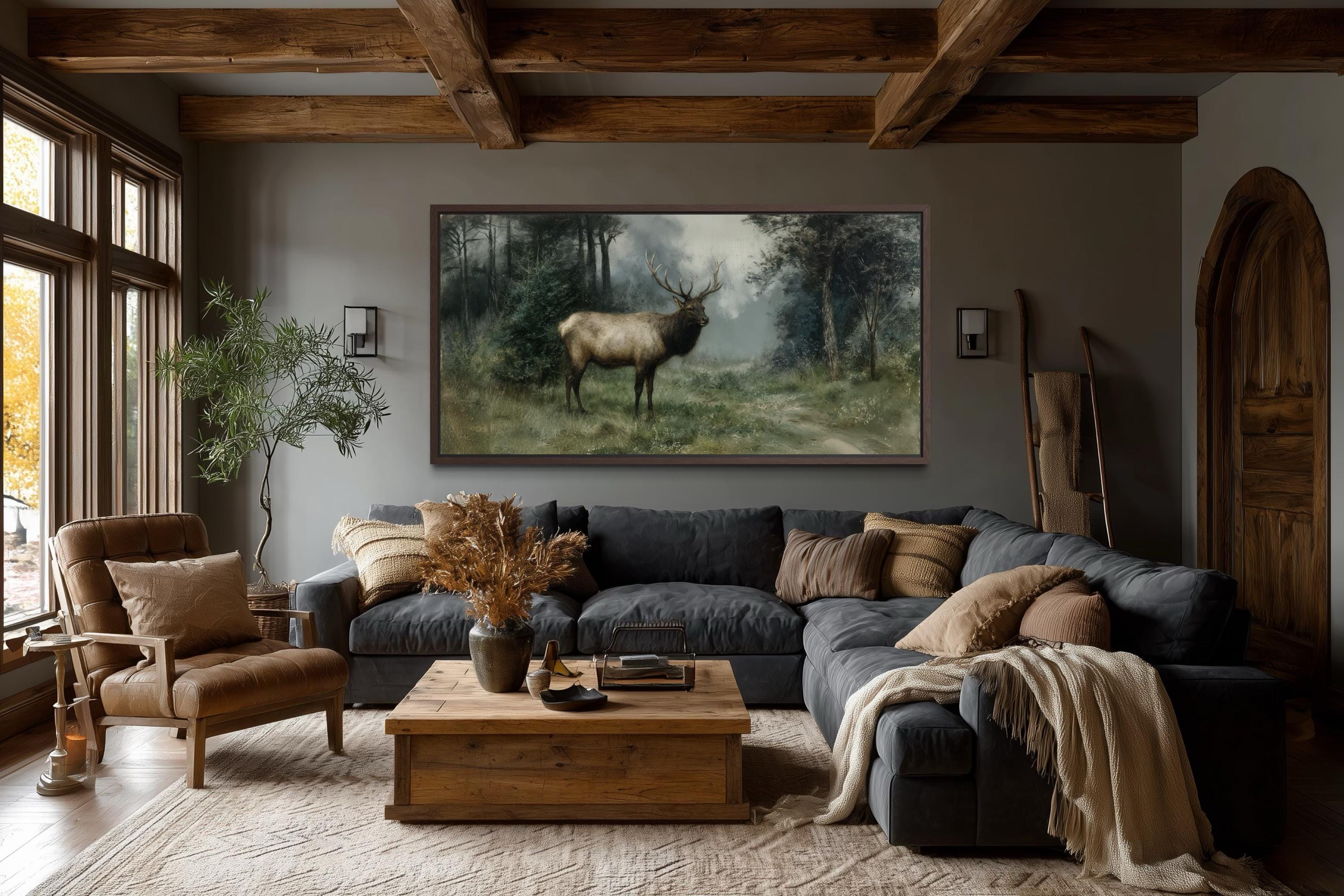 Vintage Elk Wall Art - Majestic Deer Canvas Print | Rustic Cabin Decor