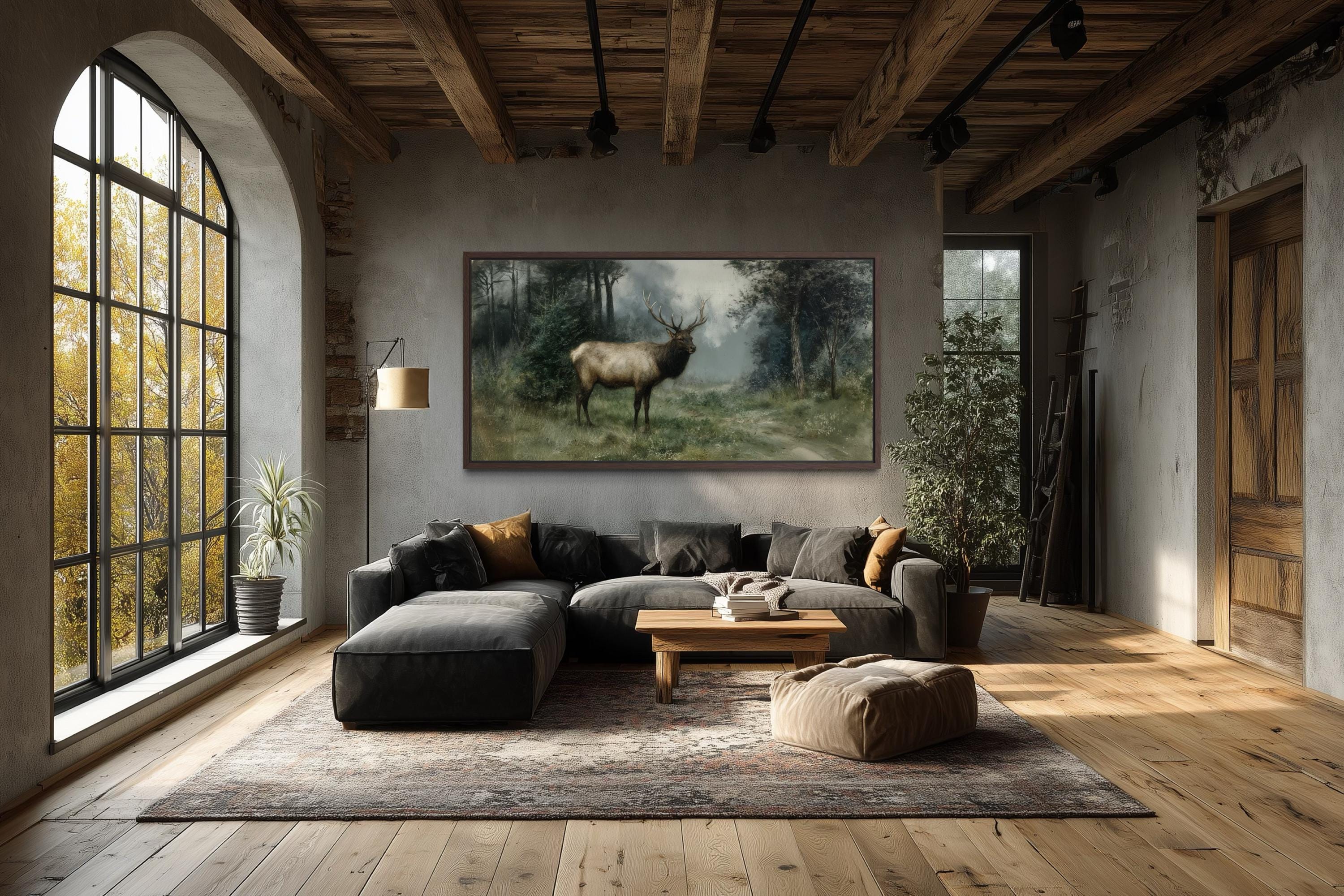 Vintage Elk Wall Art - Majestic Deer Canvas Print | Rustic Cabin Decor