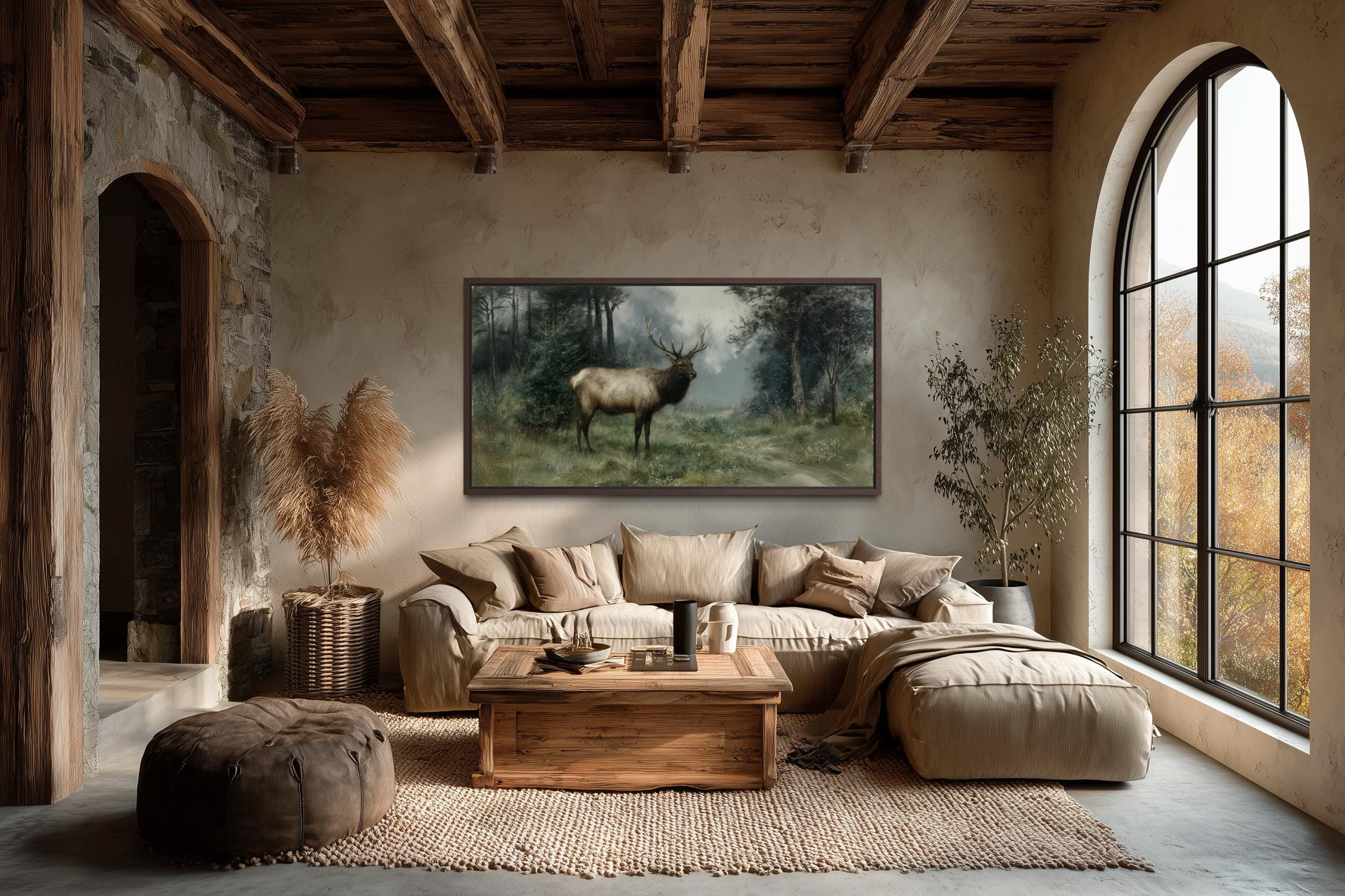 Vintage Elk Wall Art - Majestic Deer Canvas Print | Rustic Cabin Decor