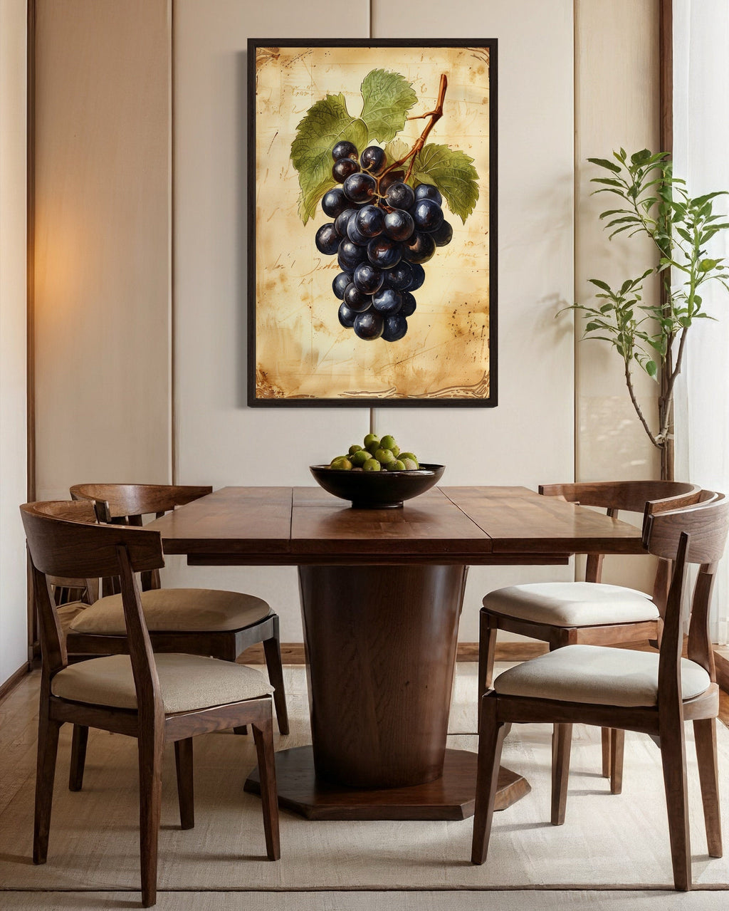 Vintage Grapes Painting Framed Canvas Fruit Wall Art For Kitchen
