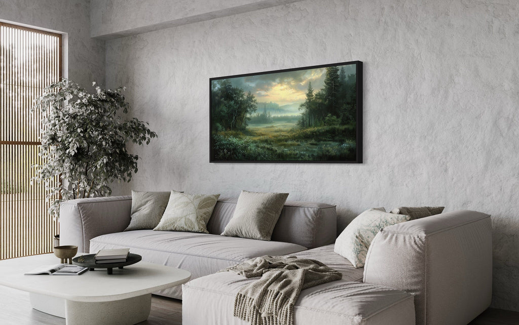 Vintage Green Moody Wildflowers Meadow Wall Art