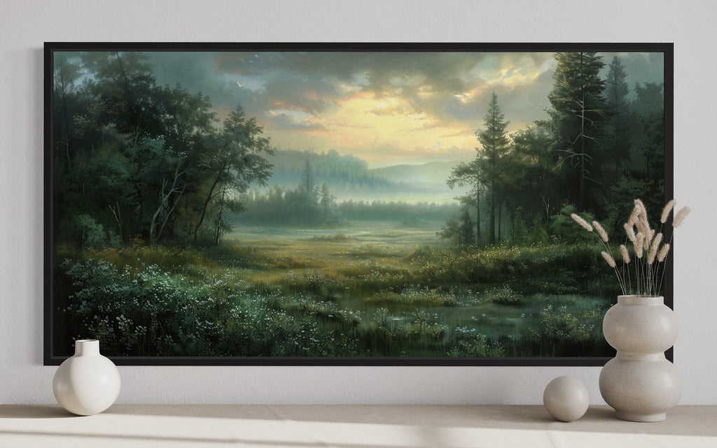 Vintage Green Moody Wildflowers Meadow Wall Art
