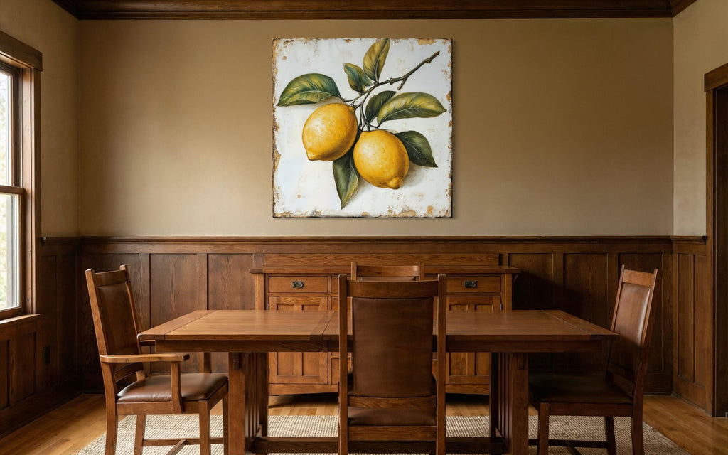 Vintage Lemon Canvas | Rustic Citrus Painting - Farmhouse Kitchen Wall Art