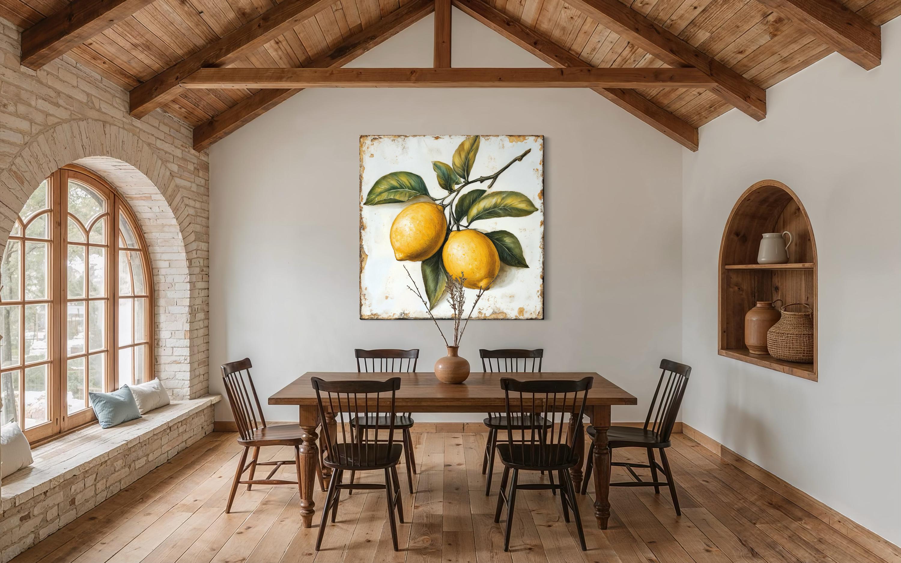 Vintage Lemon Canvas | Rustic Citrus Painting - Farmhouse Kitchen Wall Art