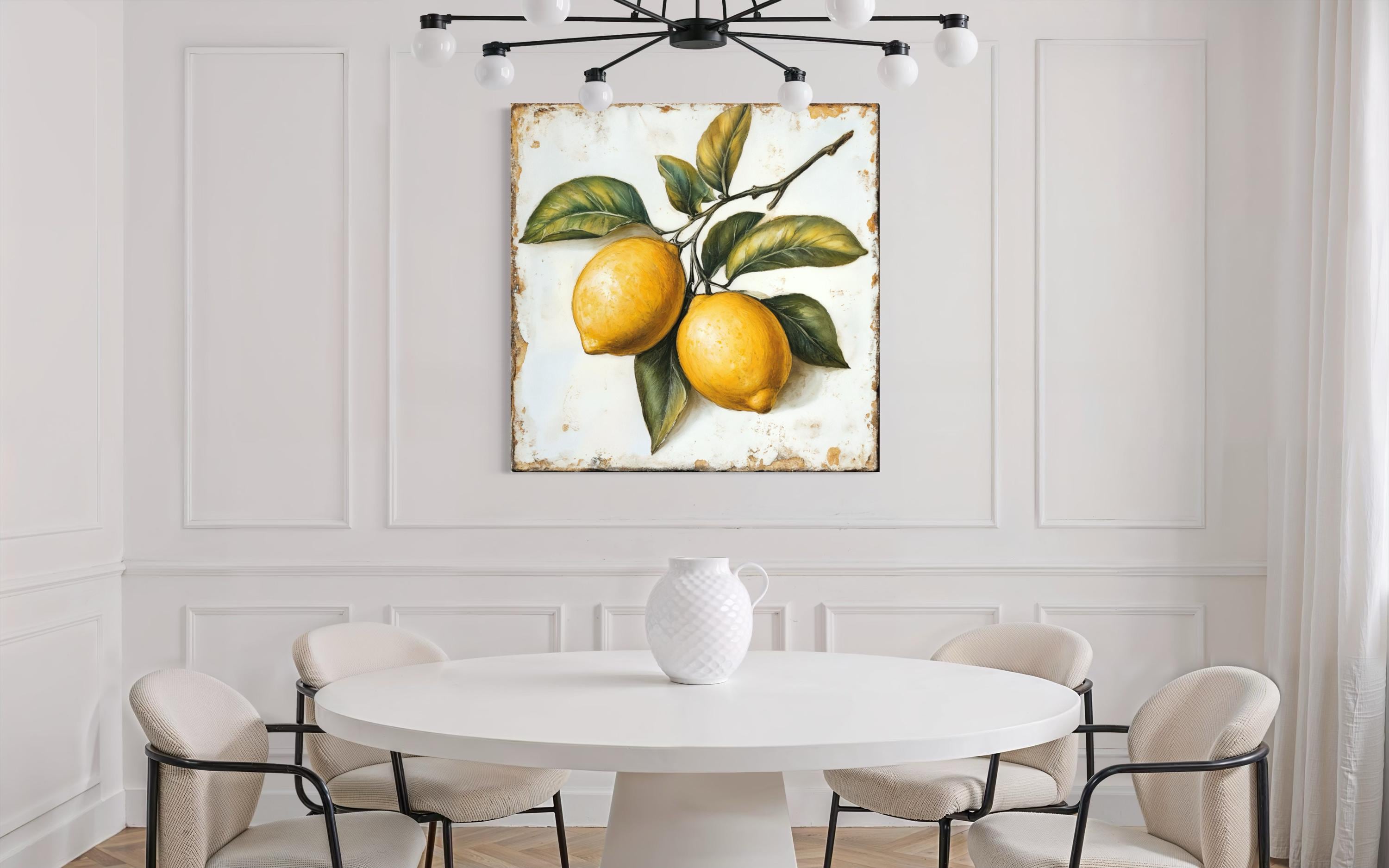 Vintage Lemon Canvas | Rustic Citrus Painting - Farmhouse Kitchen Wall Art