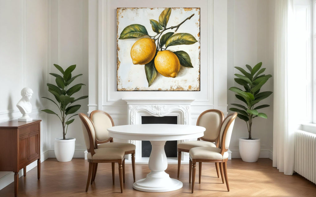 Vintage Lemon Canvas | Rustic Citrus Painting - Farmhouse Kitchen Wall Art