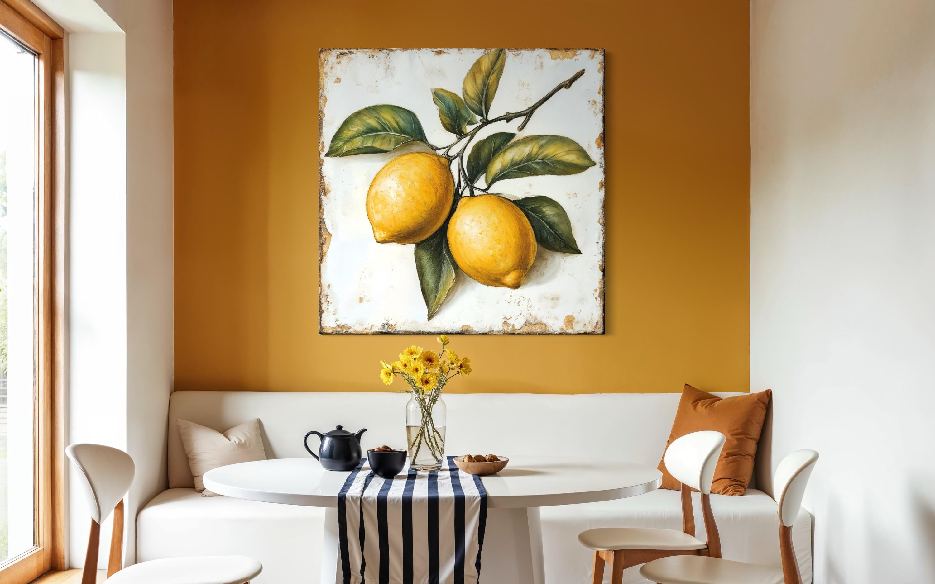 Vintage Lemon Canvas | Rustic Citrus Painting - Farmhouse Kitchen Wall Art