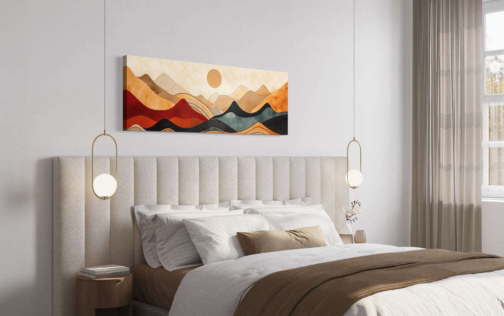 Vintage Mid Century Modern Long Horizontal Mountain Canvas Wall Art