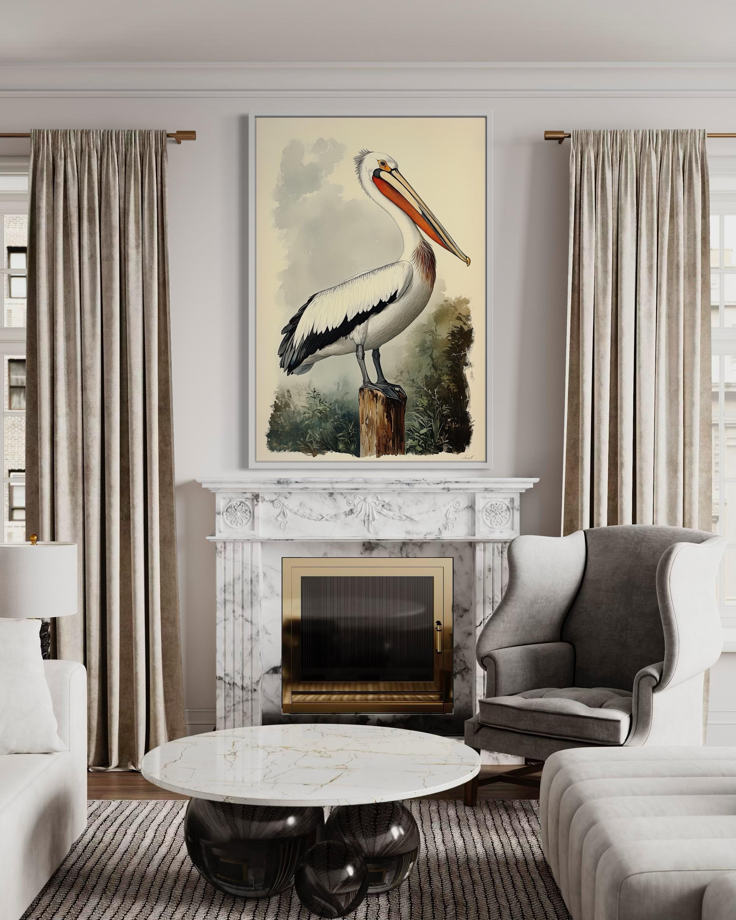 Vintage Pelican Framed Canvas Wall Art