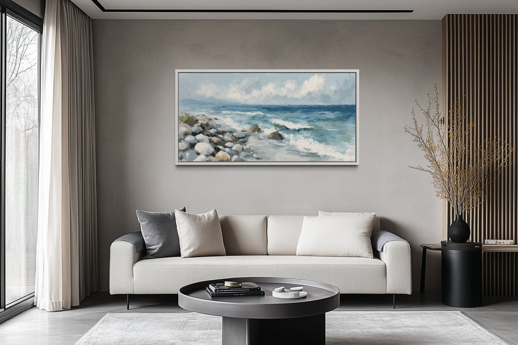 Vintage Seascape Painting – Framed Canvas Print | Coastal Wall Art for Beach Homes