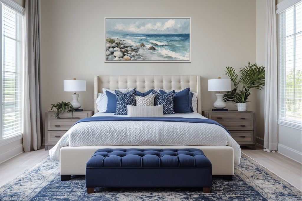 Vintage Seascape Painting – Framed Canvas Print | Coastal Wall Art for Beach Homes