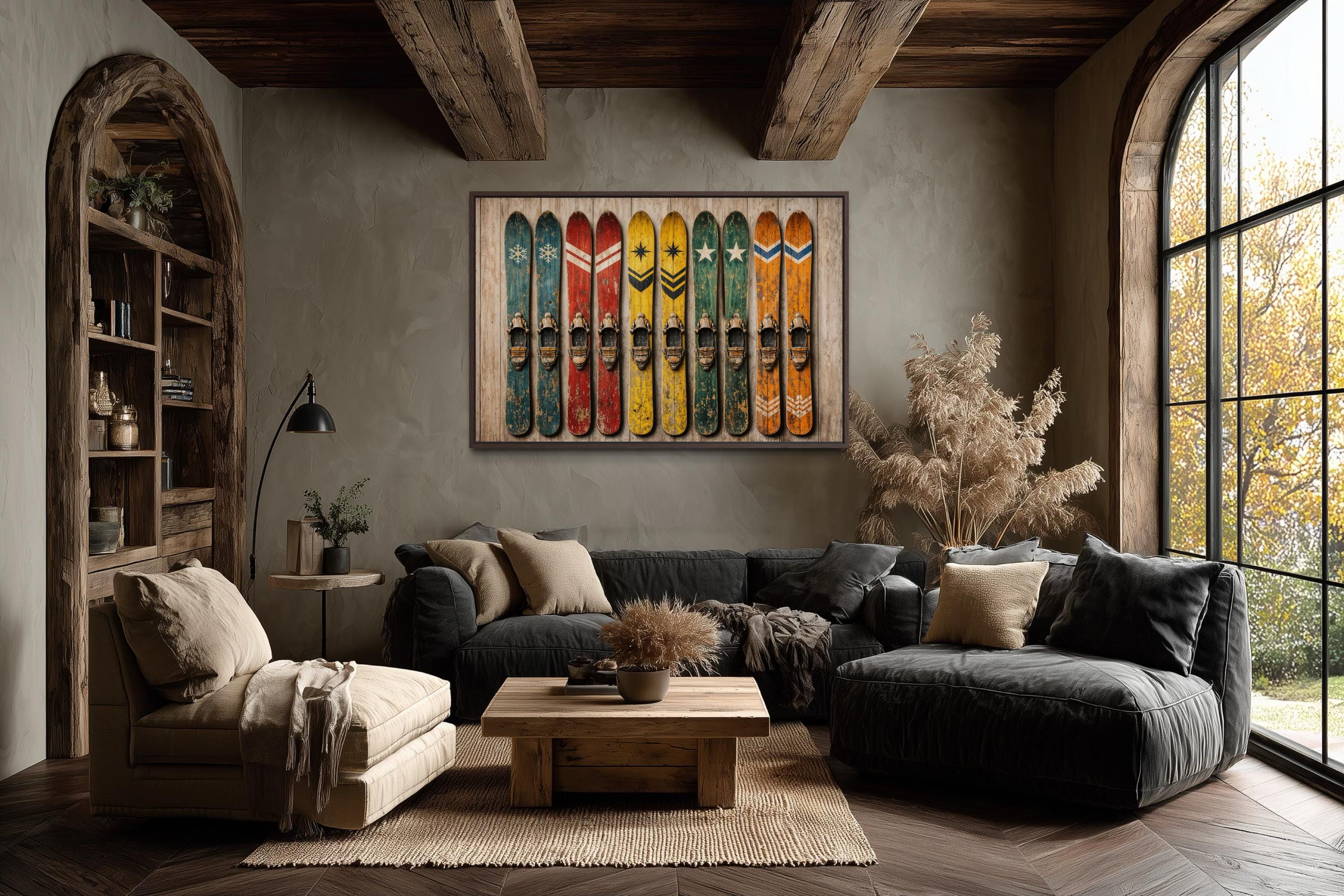 Vintage Ski Wall Art – Rustic Winter Sports Artwork With Colorful Retro Skis