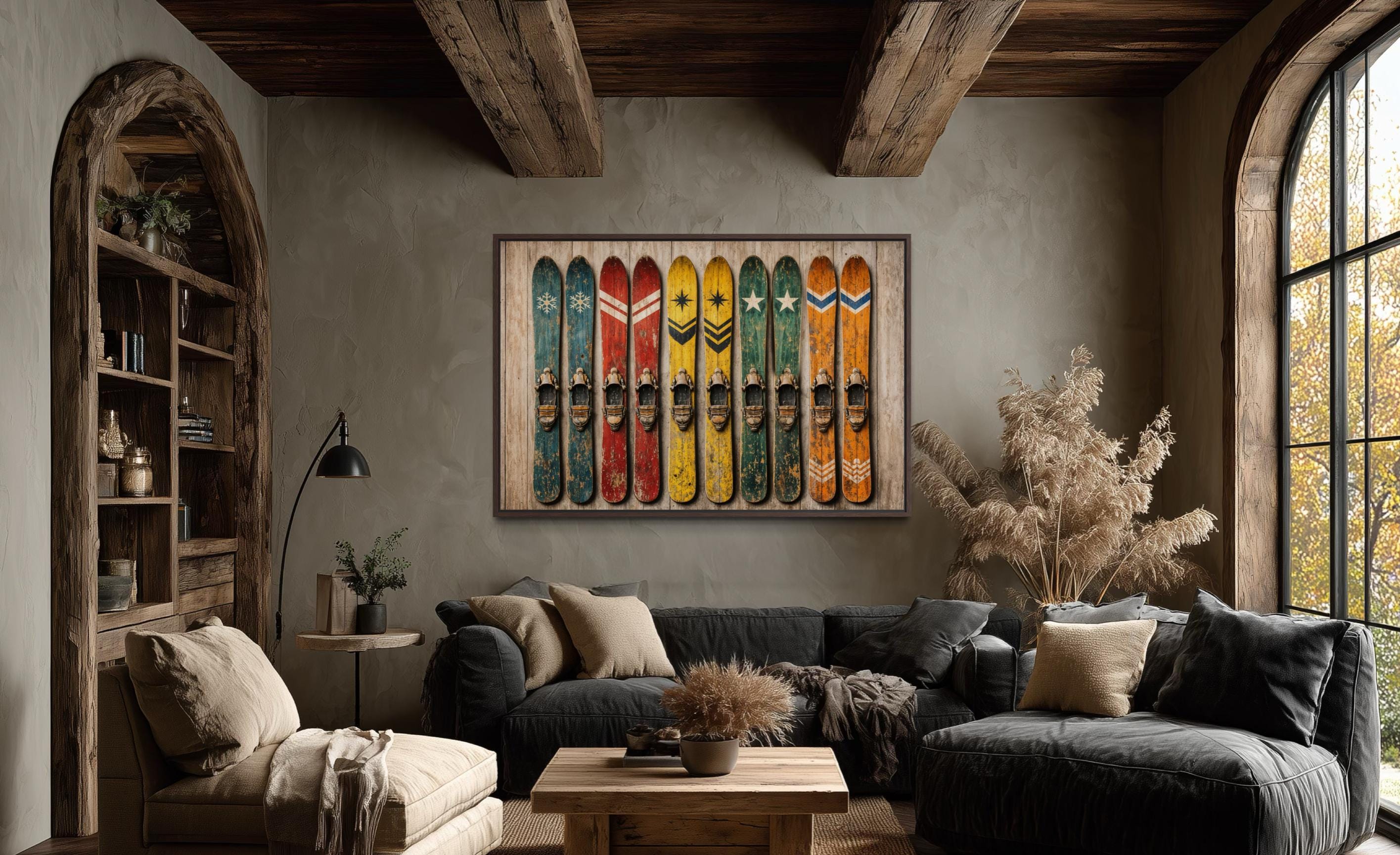 Vintage Ski Wall Art – Rustic Winter Sports Artwork With Colorful Retro Skis