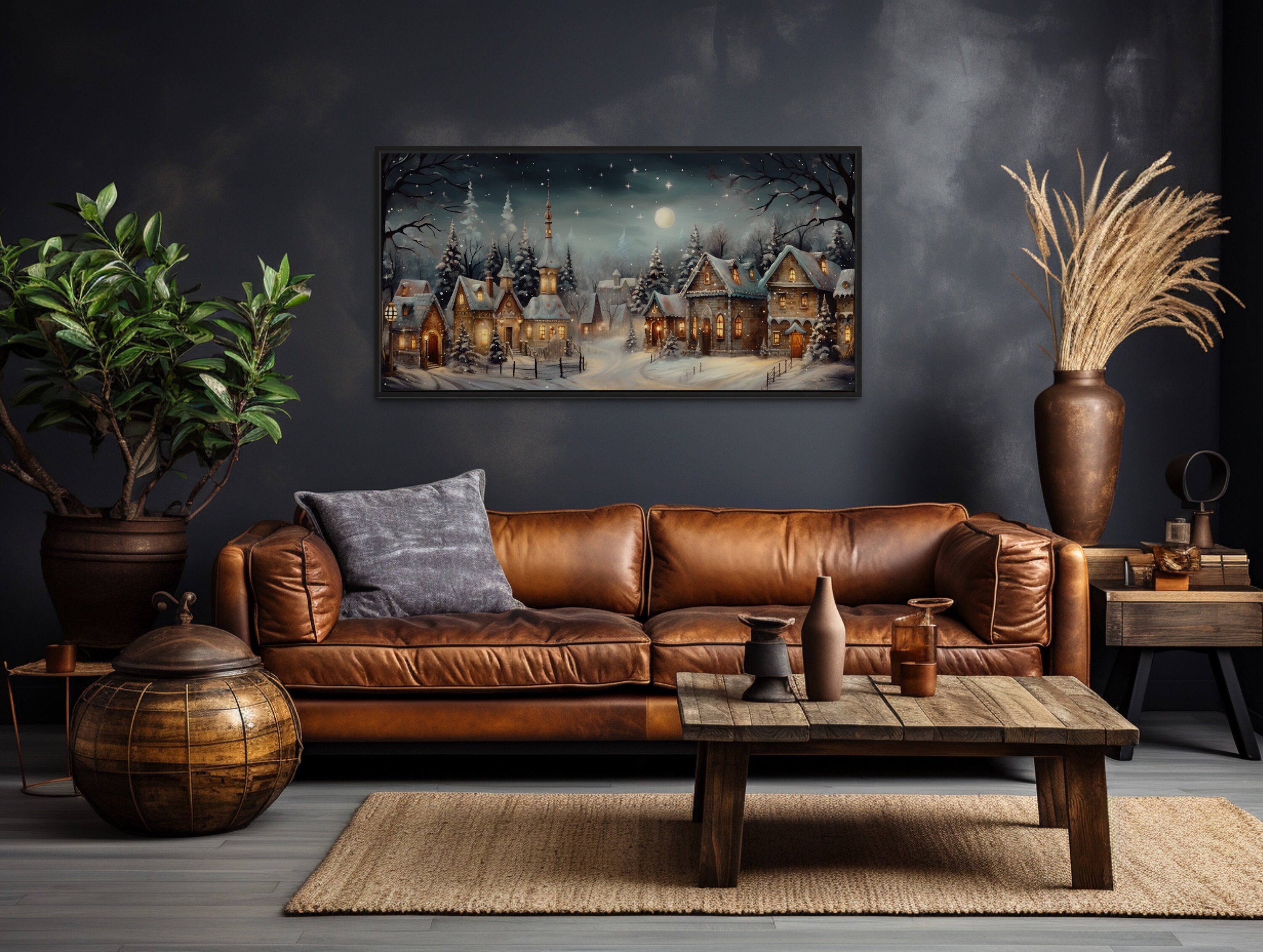 Vintage Snowy Village Decor – Cozy Christmas Wall Art With Warm Winter Colors