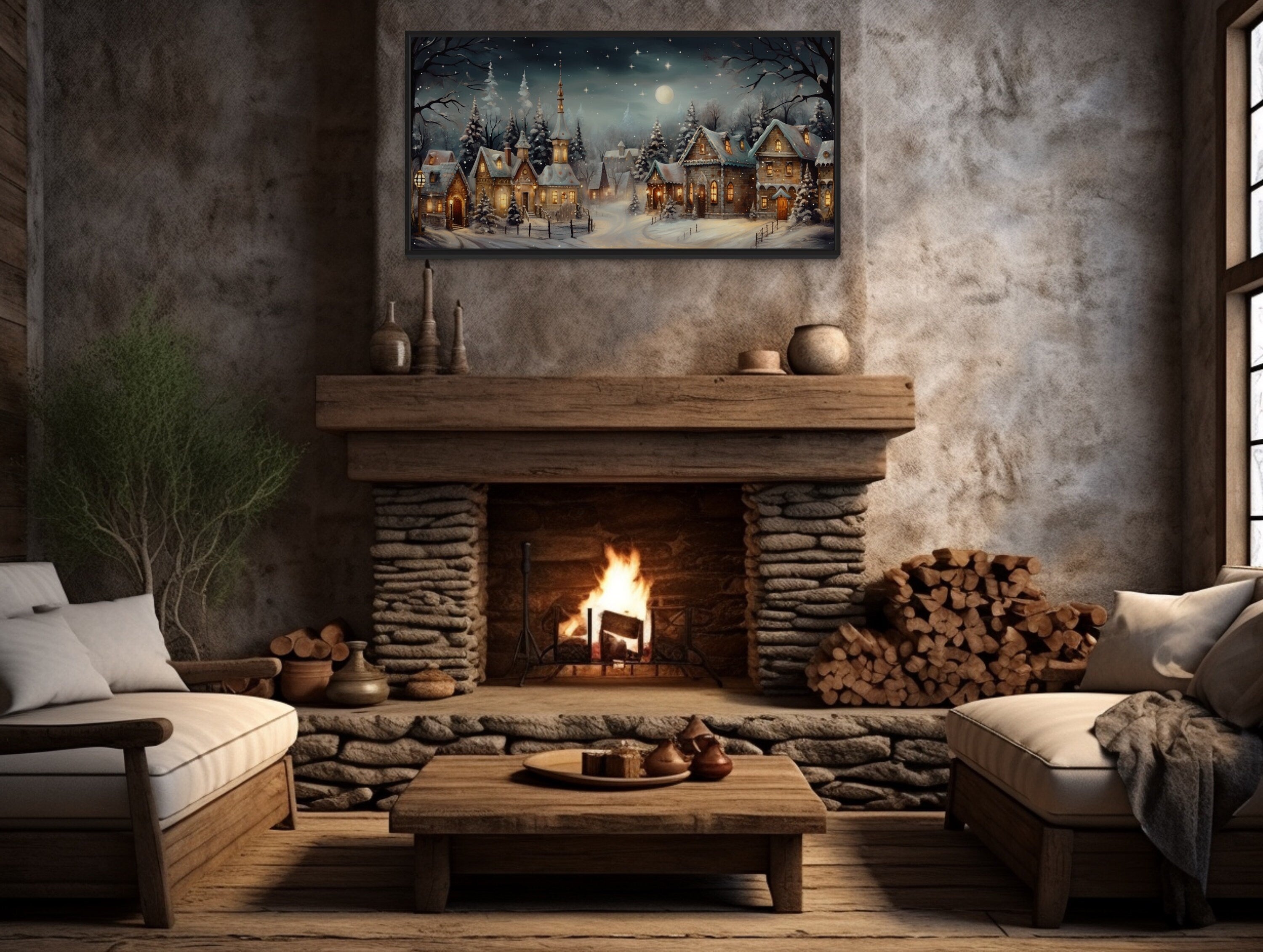 Vintage Snowy Village Decor – Cozy Christmas Wall Art With Warm Winter Colors