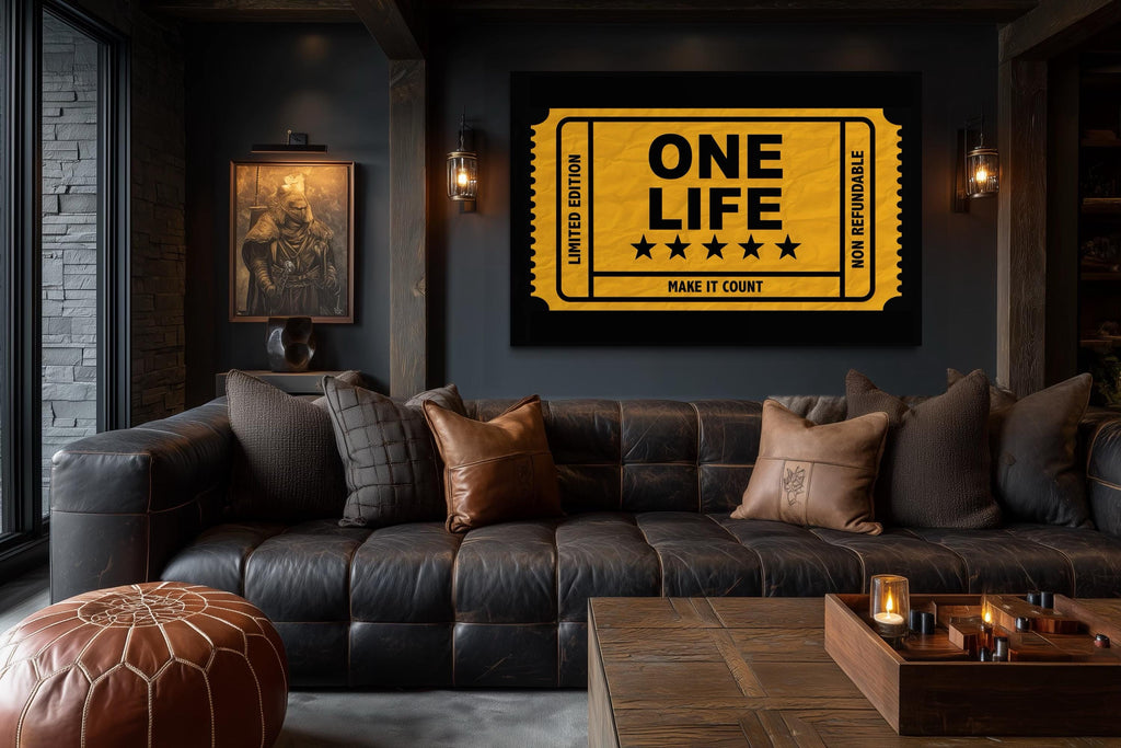 Vintage Ticket Wall Art - Motivational Canvas Print With Bold Typography | Decor For Men