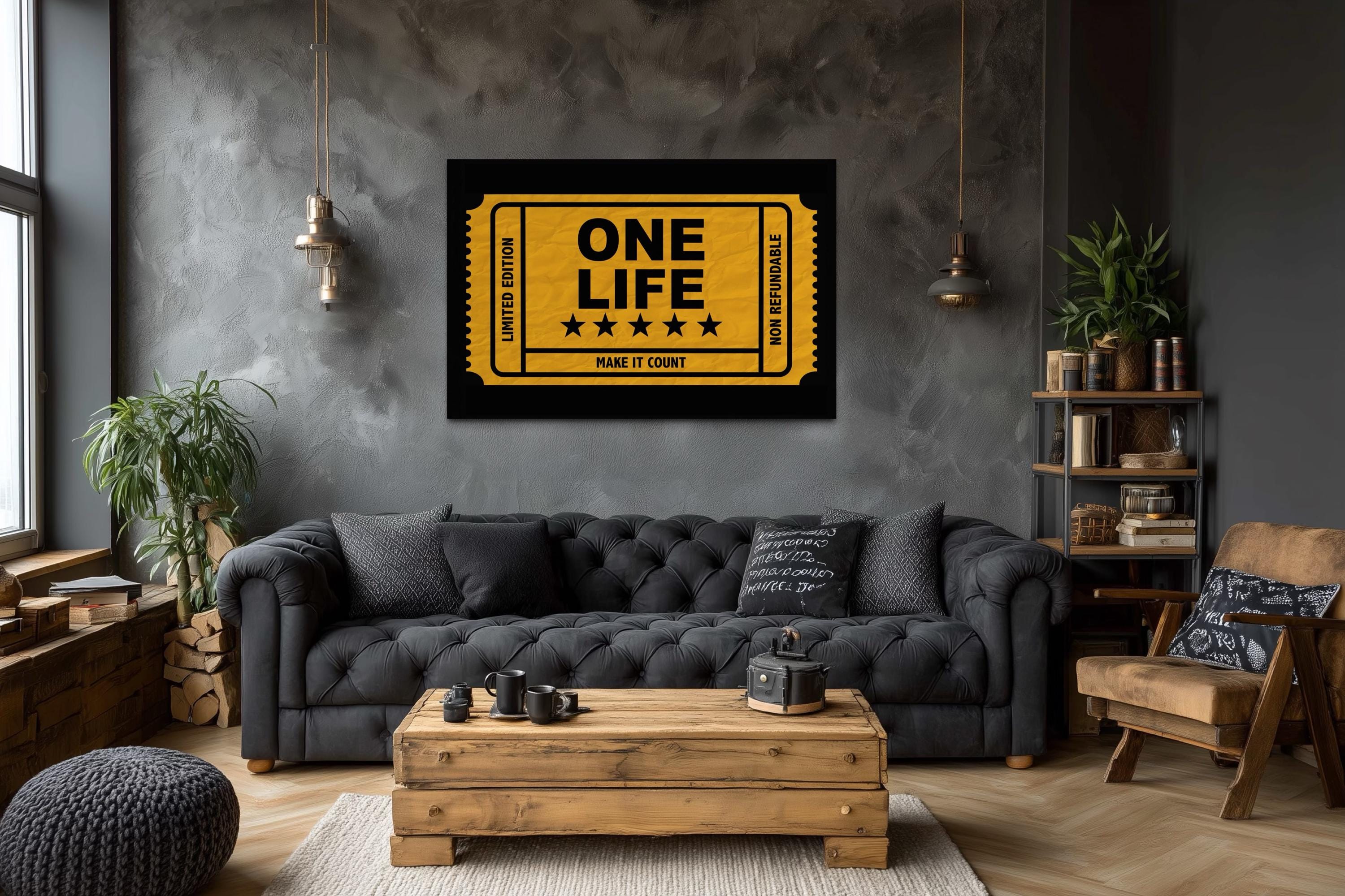 Vintage Ticket Wall Art - Motivational Canvas Print With Bold Typography | Decor For Men