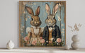 Vintage Victorian Rabbit Couple Framed Canvas Wall Art