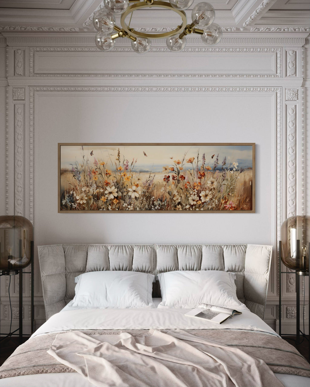 Vintage Wildflowers Field Above Bed Canvas Wall Art