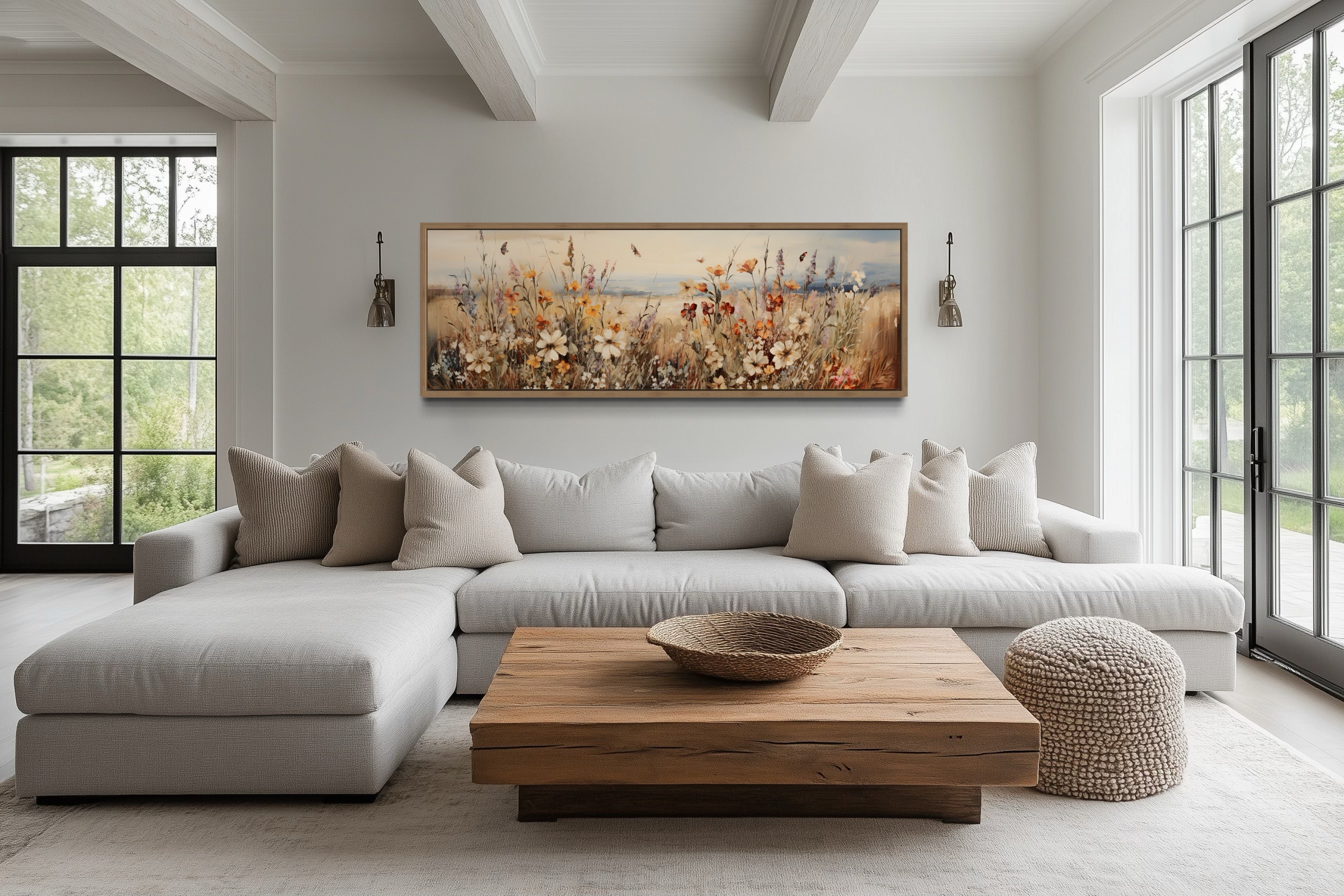 Vintage Wildflowers Field Above Bed Canvas Wall Art