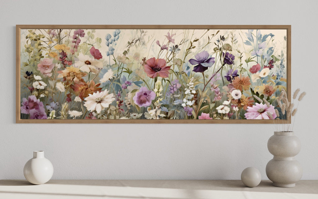 Vintage Wildflowers Field Panoramic Above Bed Wall Art