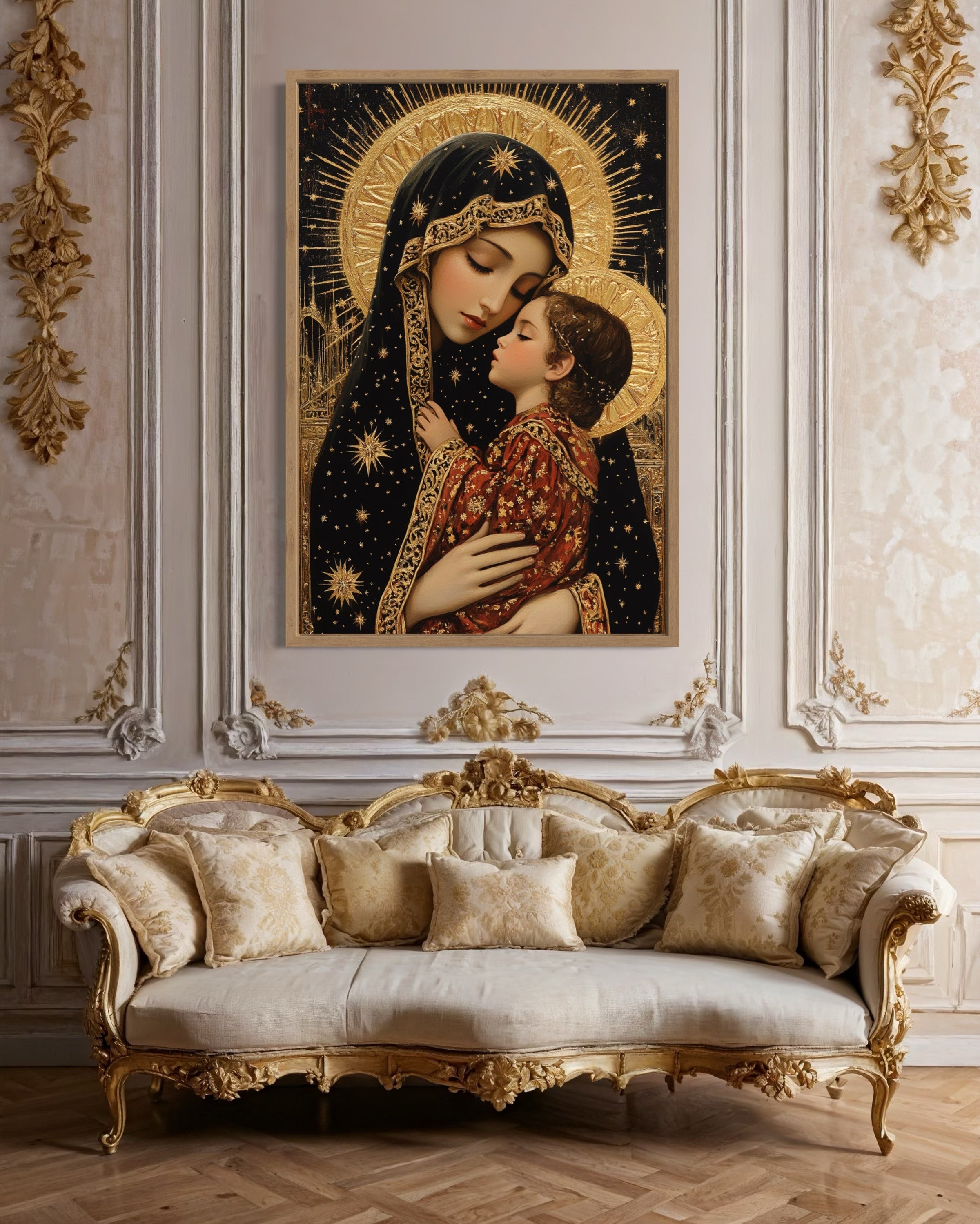 Virgin Mary And Baby Jesus Modern Icon Framed Christian Canvas Wall Art