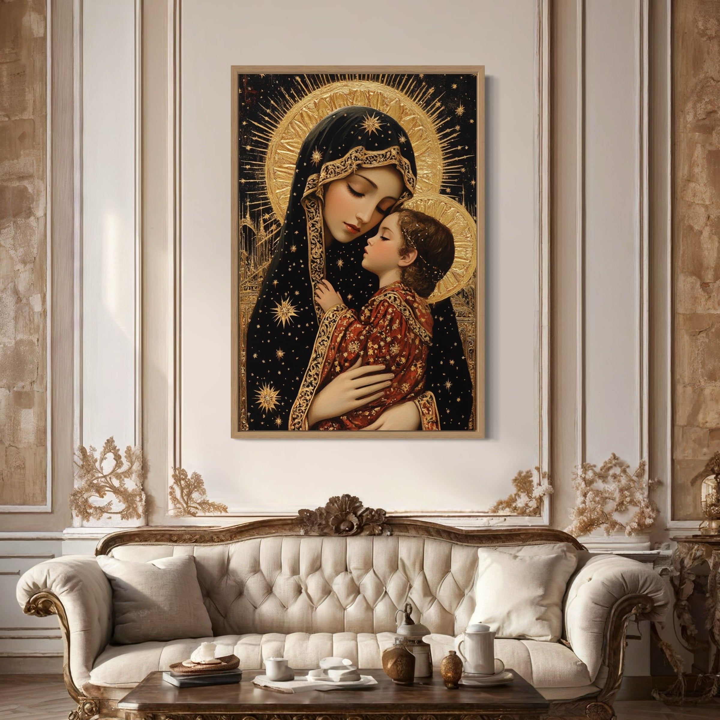 Virgin Mary And Baby Jesus Modern Icon Framed Christian Canvas Wall Art