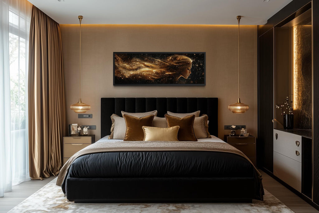 Virgo Zodiac Wall Art – Black Gold Celestial Canvas | Elegant Astrology Inspired Decor