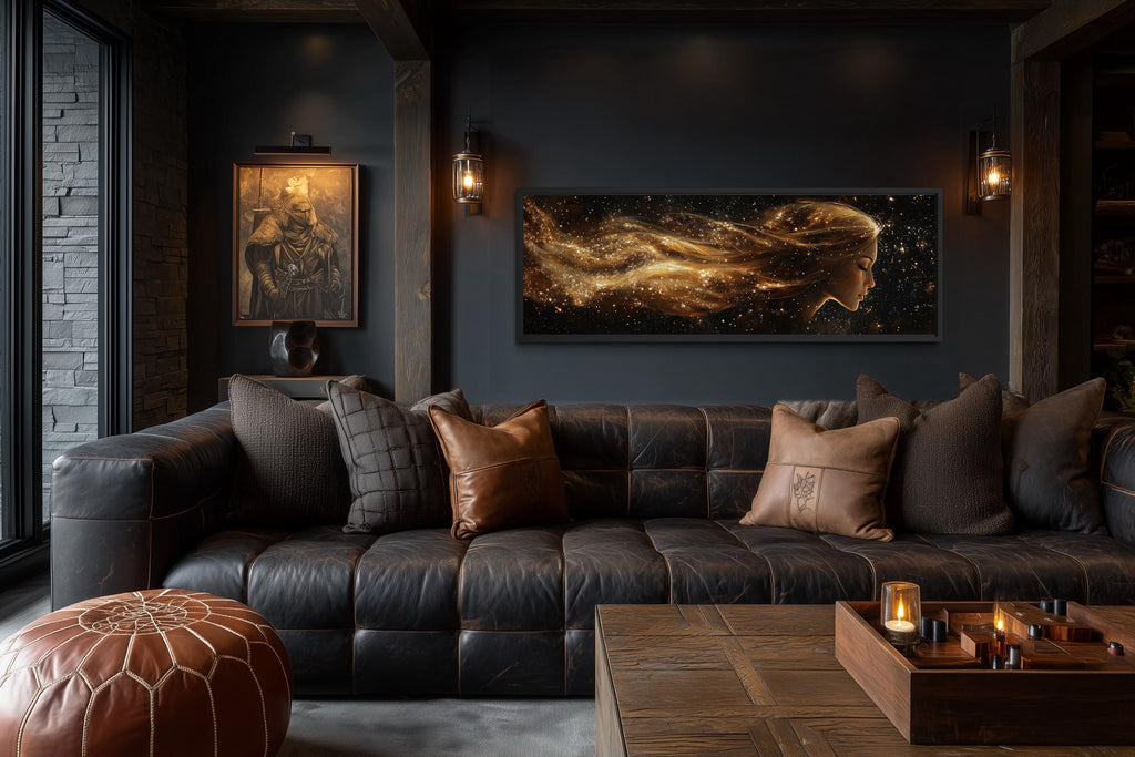 Virgo Zodiac Wall Art – Black Gold Celestial Canvas | Elegant Astrology Inspired Decor