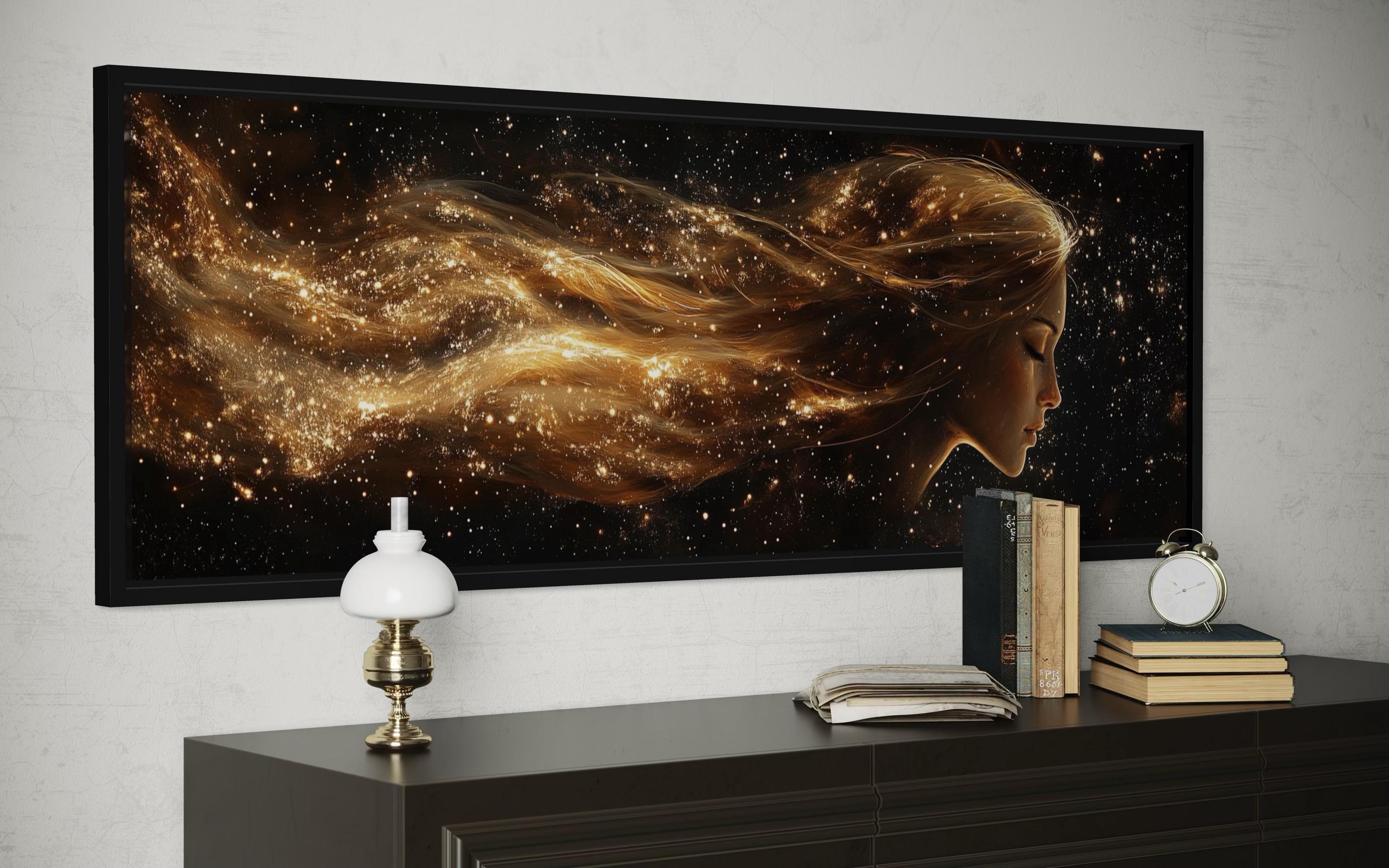 Virgo Zodiac Wall Art – Black Gold Celestial Canvas | Elegant Astrology Inspired Decor