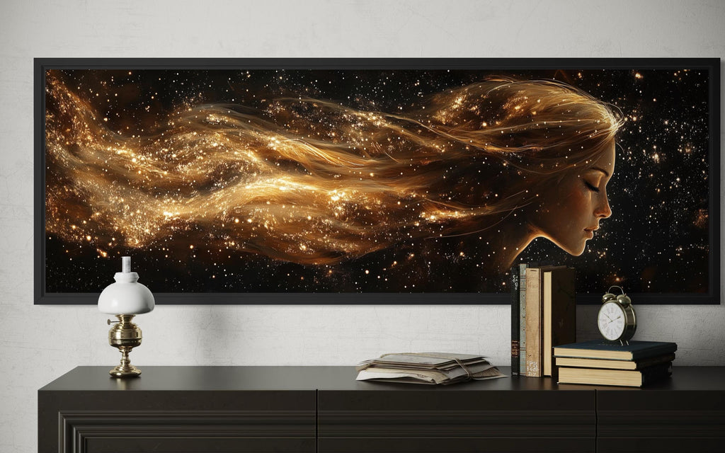 Virgo Zodiac Wall Art – Black Gold Celestial Canvas | Elegant Astrology Inspired Decor