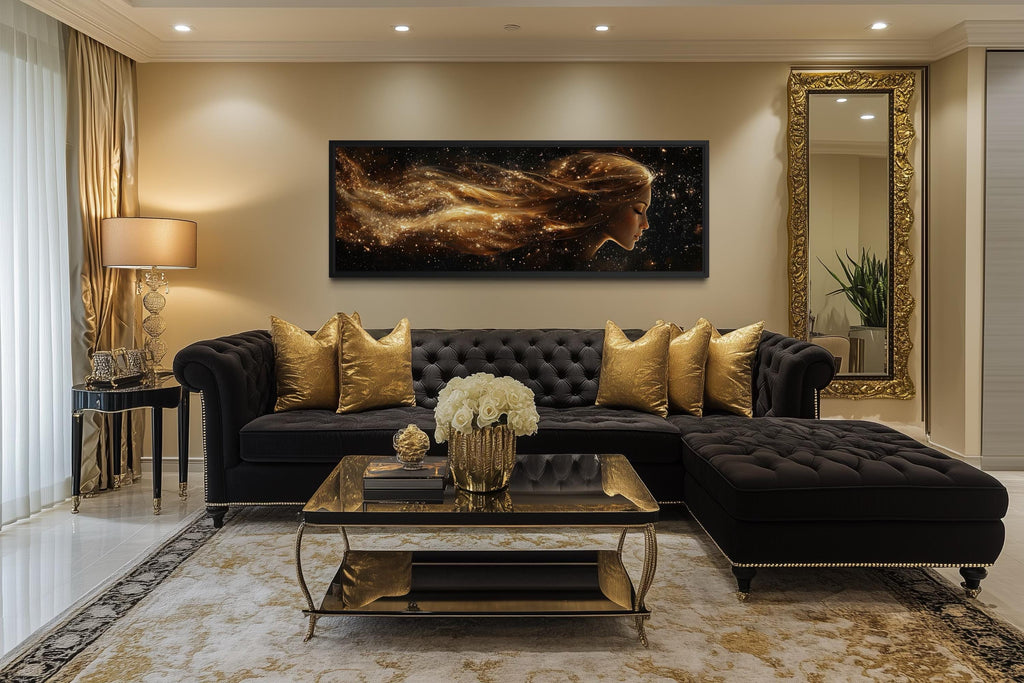 Virgo Zodiac Wall Art – Black Gold Celestial Canvas | Elegant Astrology Inspired Decor