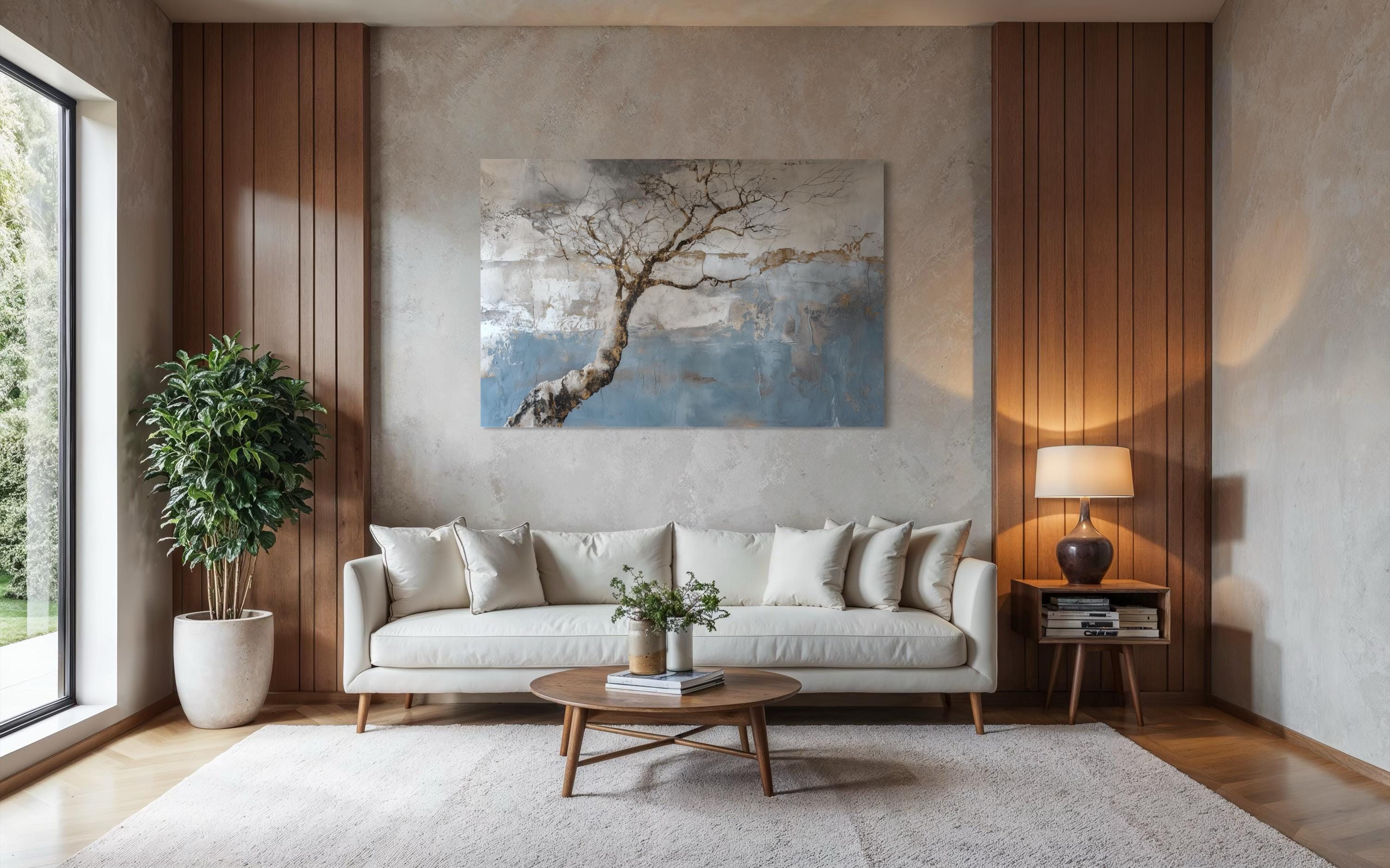 Wabi Sabi Tree Landscape Zen Canvas Wall Art for Above Fireplace