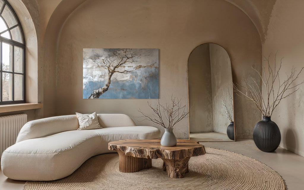 Wabi Sabi Tree Landscape Zen Canvas Wall Art for Above Fireplace