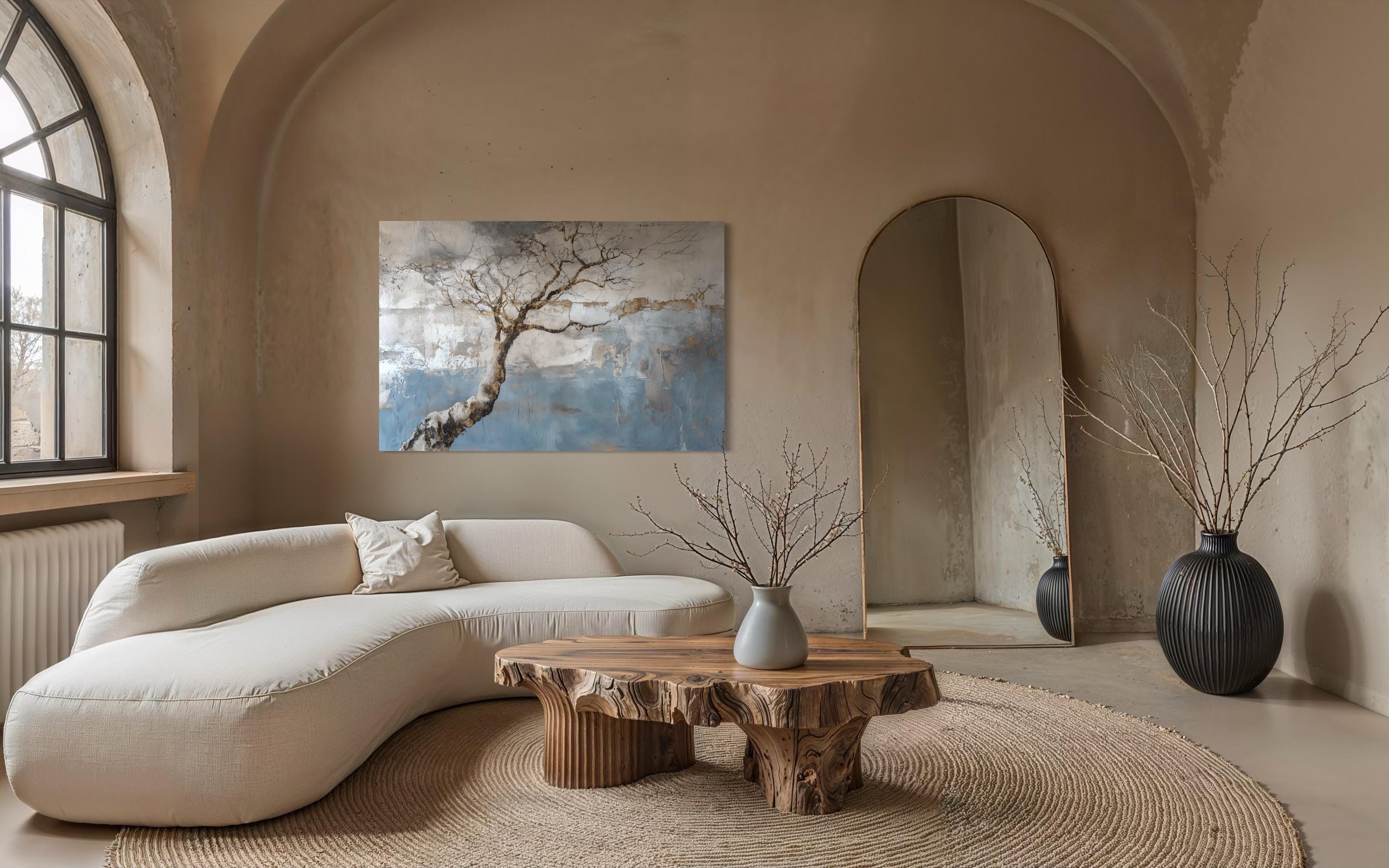Wabi Sabi Tree Landscape Zen Canvas Wall Art for Above Fireplace