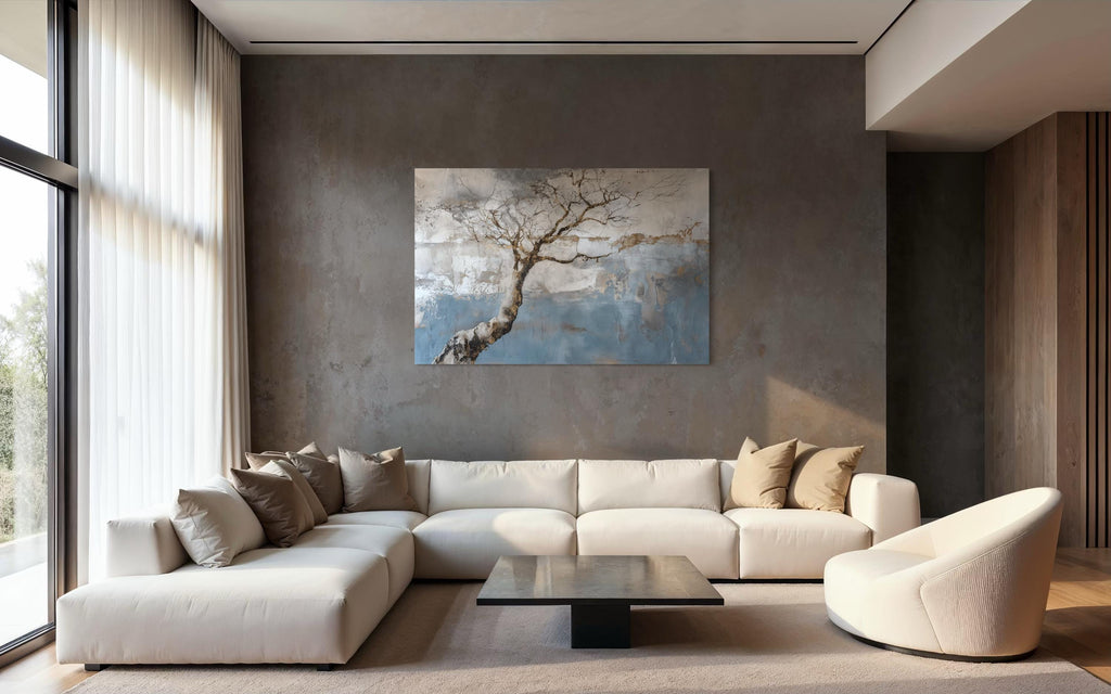 Wabi Sabi Tree Landscape Zen Canvas Wall Art for Above Fireplace